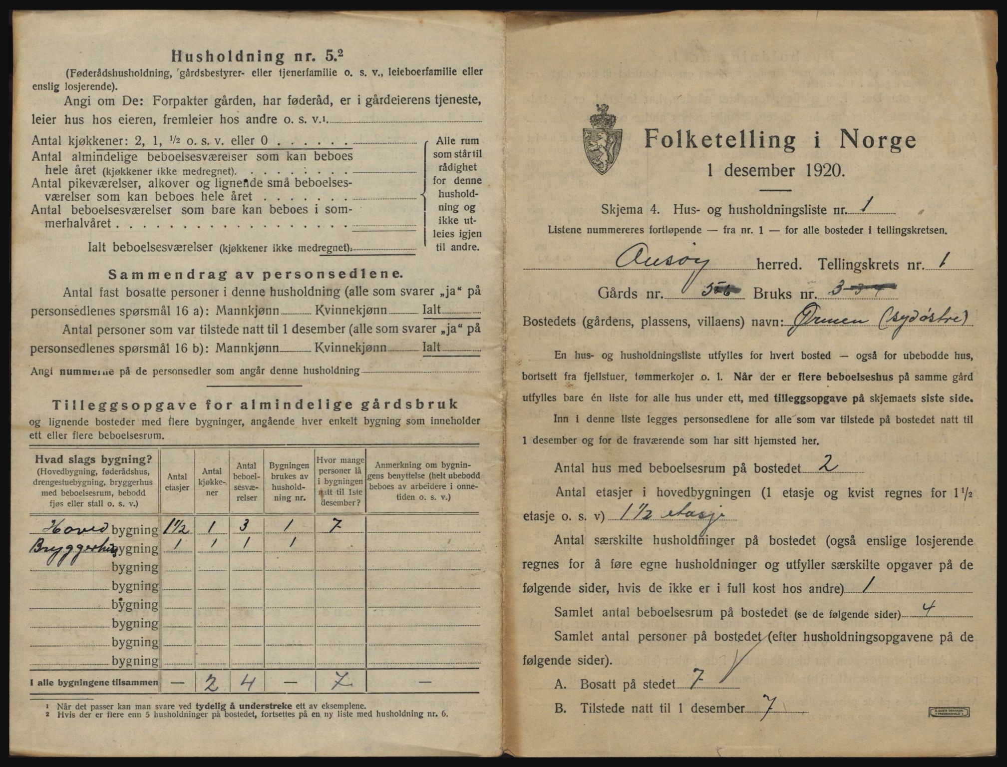 SAO, 1920 census for Onsøy, 1920, p. 70