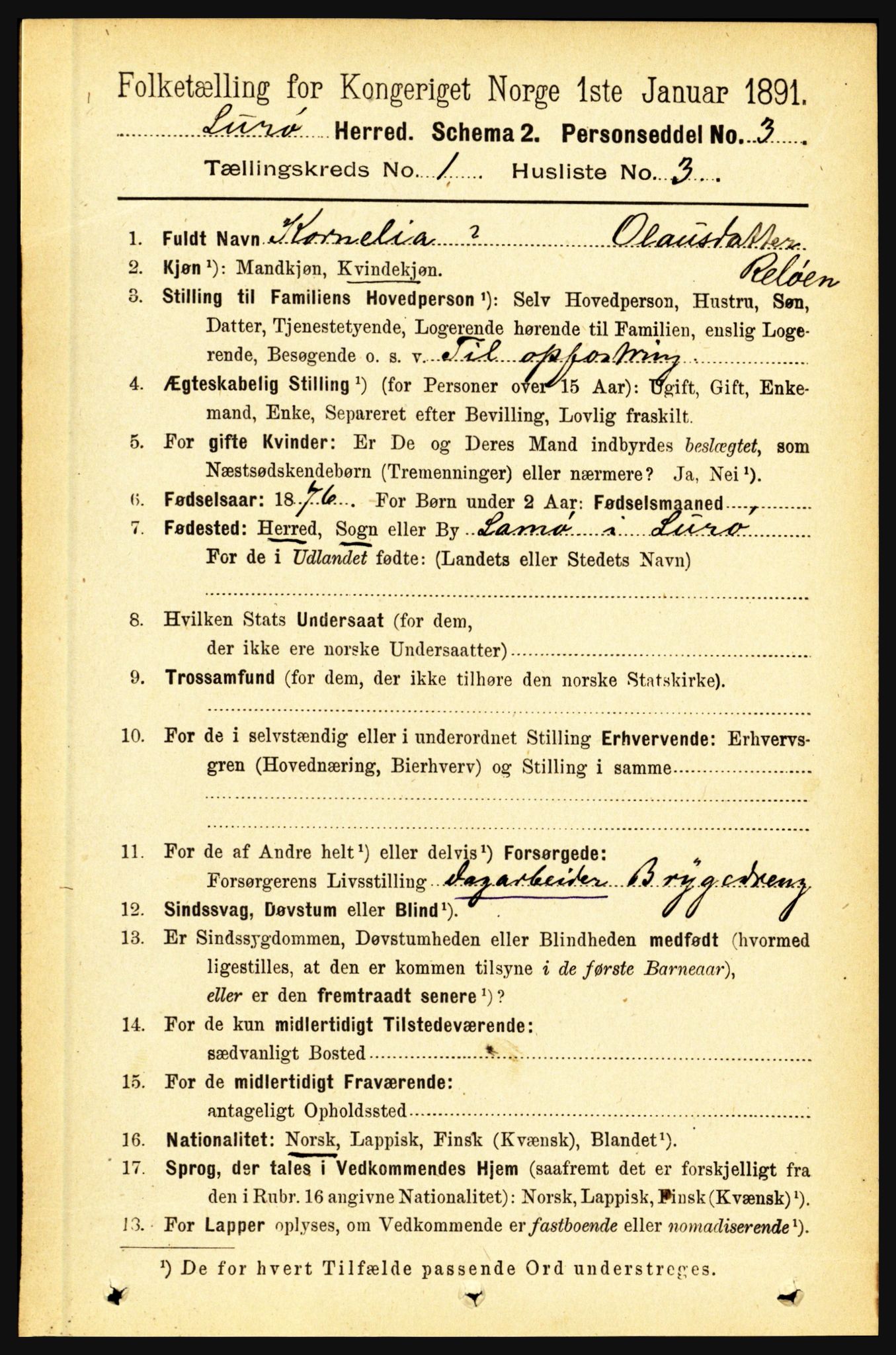 RA, 1891 census for 1834 Lurøy, 1891, p. 114