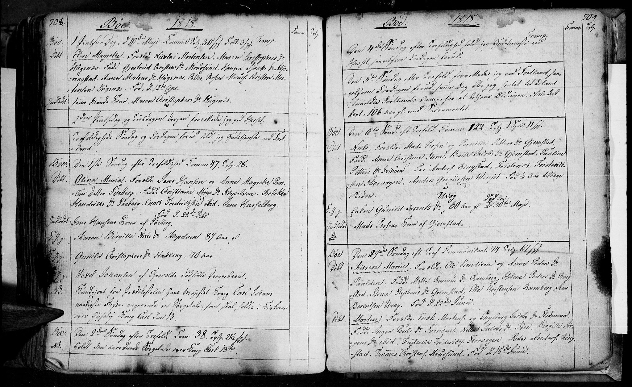 Ministerialprotokoller, klokkerbøker og fødselsregistre - Nordland, SAT/A-1459/891/L1297: Parish register (official) no. 891A02, 1759-1820, p. 708-709