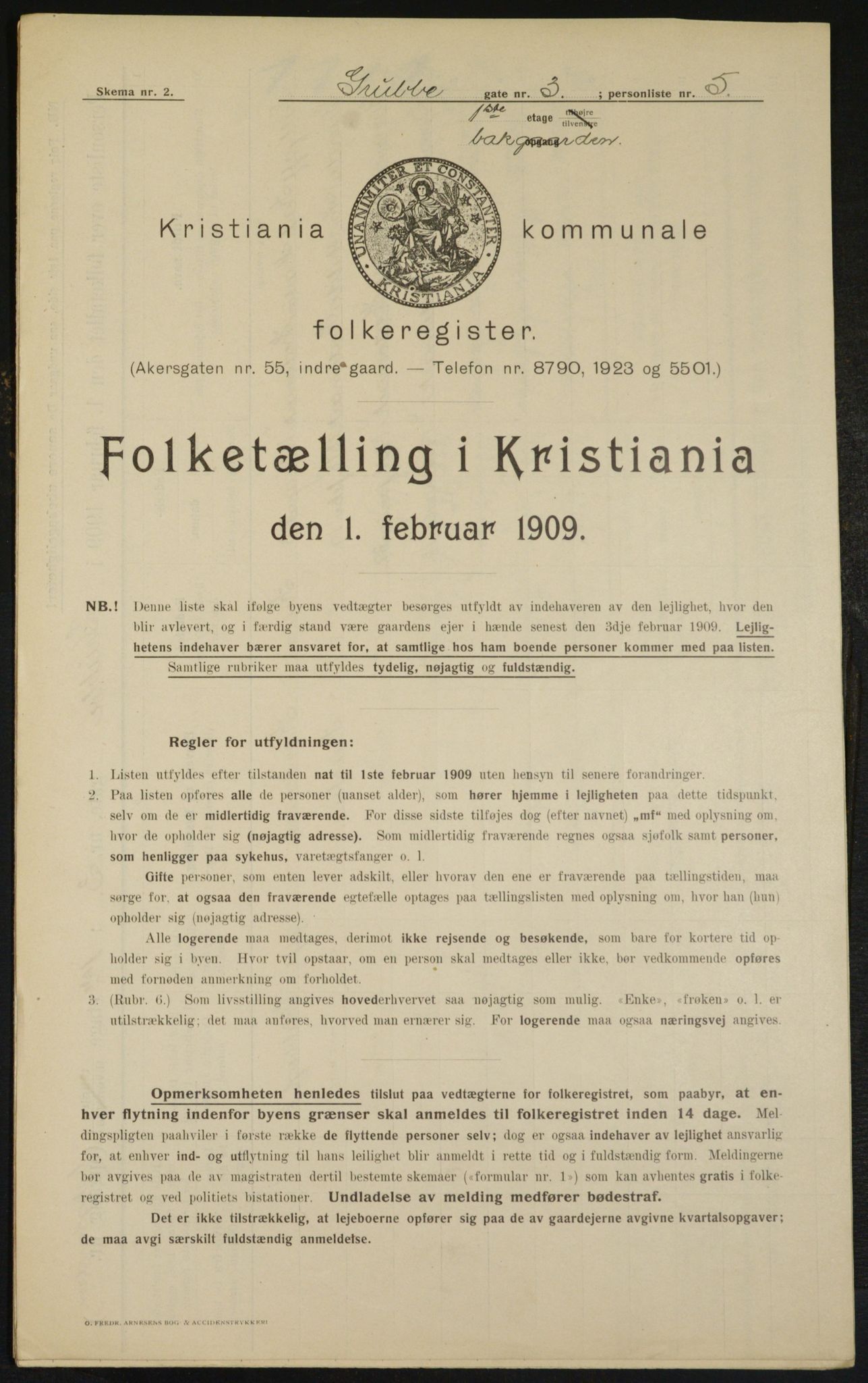 OBA, Municipal Census 1909 for Kristiania, 1909, p. 27455