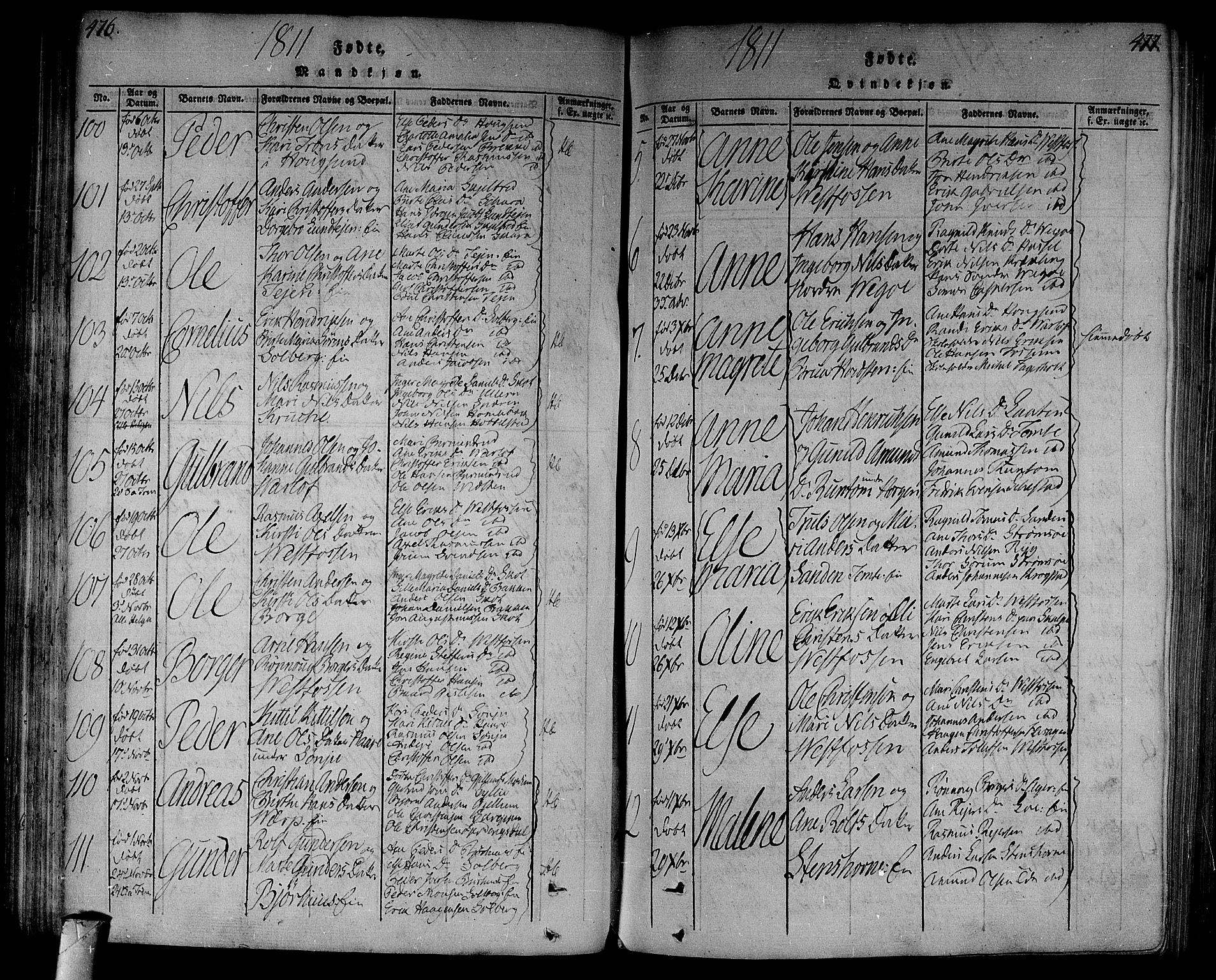 Eiker kirkebøker, SAKO/A-4/F/Fa/L0010: Parish register (official) no. I 10, 1806-1815, p. 476-477