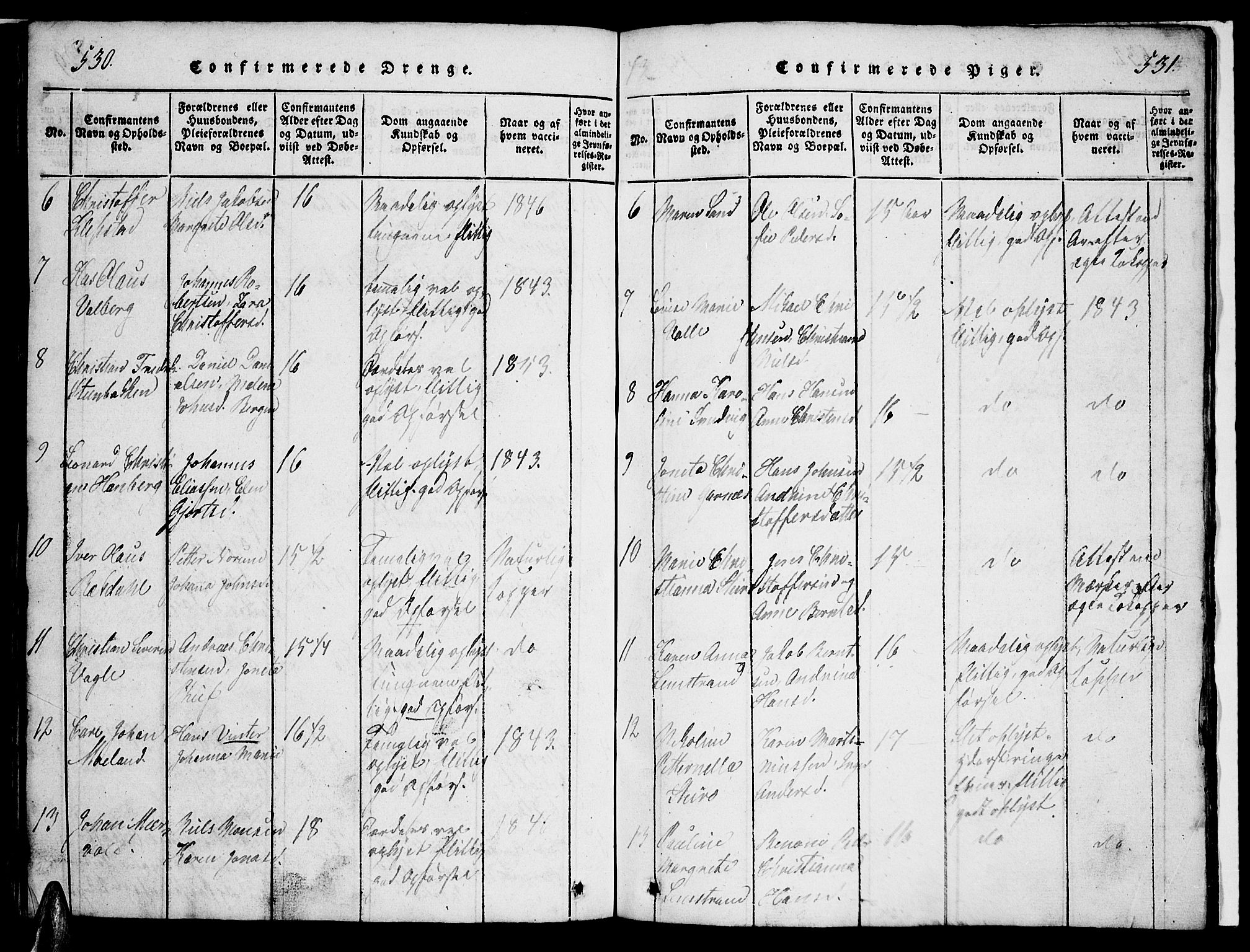 Ministerialprotokoller, klokkerbøker og fødselsregistre - Nordland, AV/SAT-A-1459/880/L1139: Parish register (copy) no. 880C01, 1836-1857, p. 530-531