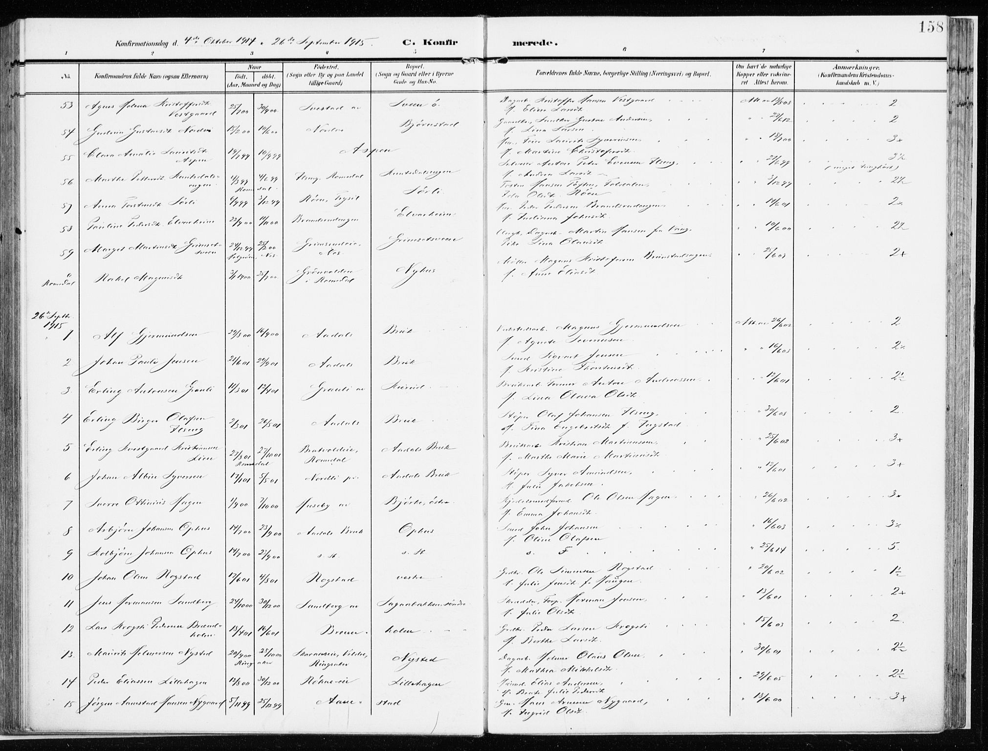 Løten prestekontor, SAH/PREST-022/K/Ka/L0011: Parish register (official) no. 11, 1908-1917, p. 158