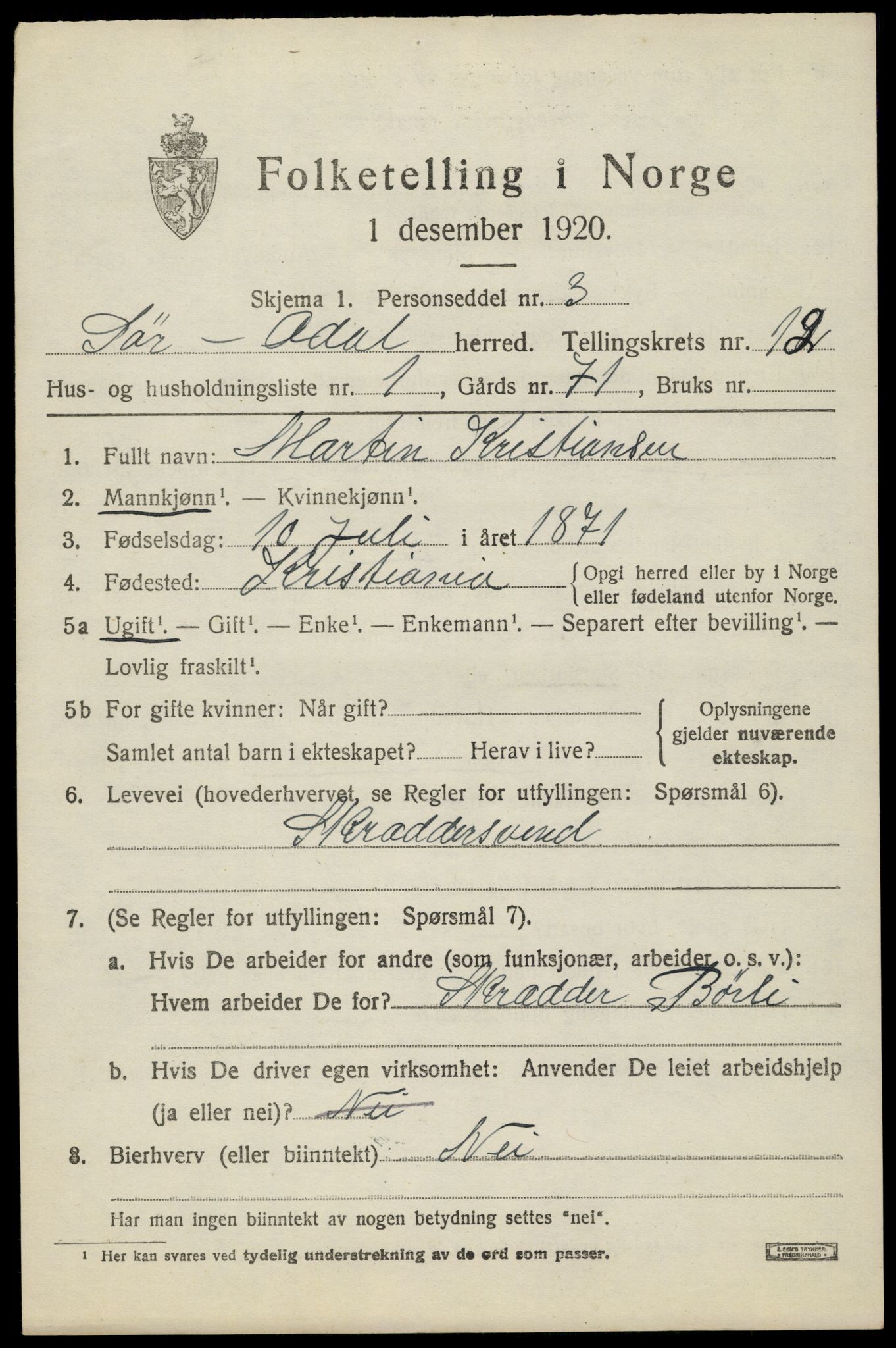 SAH, 1920 census for Sør-Odal, 1920, p. 12201