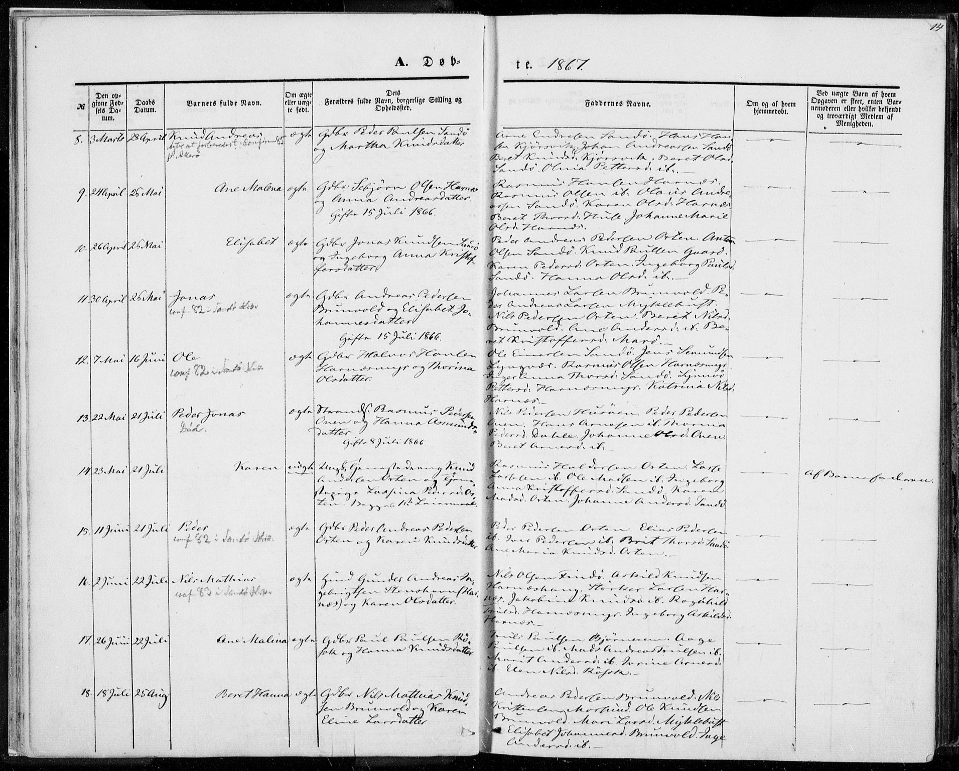 Ministerialprotokoller, klokkerbøker og fødselsregistre - Møre og Romsdal, AV/SAT-A-1454/561/L0728: Parish register (official) no. 561A02, 1858-1878, p. 14