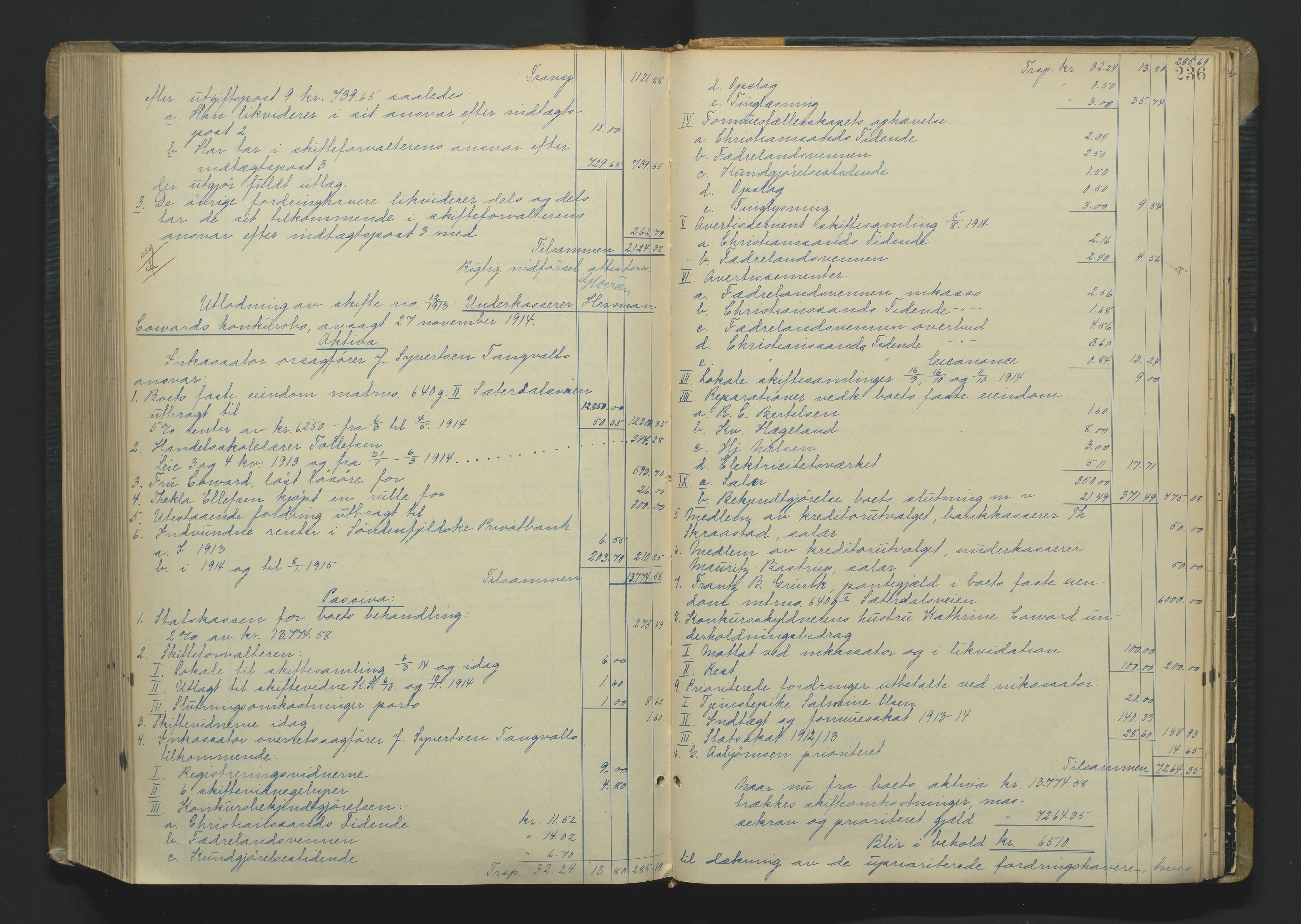 Kristiansand byrett, AV/SAK-1223-0001/H/Hc/L0060: Skifteutlodningsprotokoll nr. 6, med register, 1903-1916, p. 236