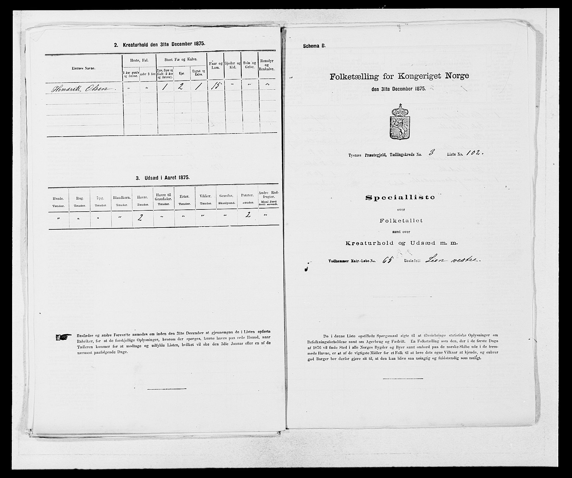 SAB, 1875 census for 1223P Tysnes, 1875, p. 422