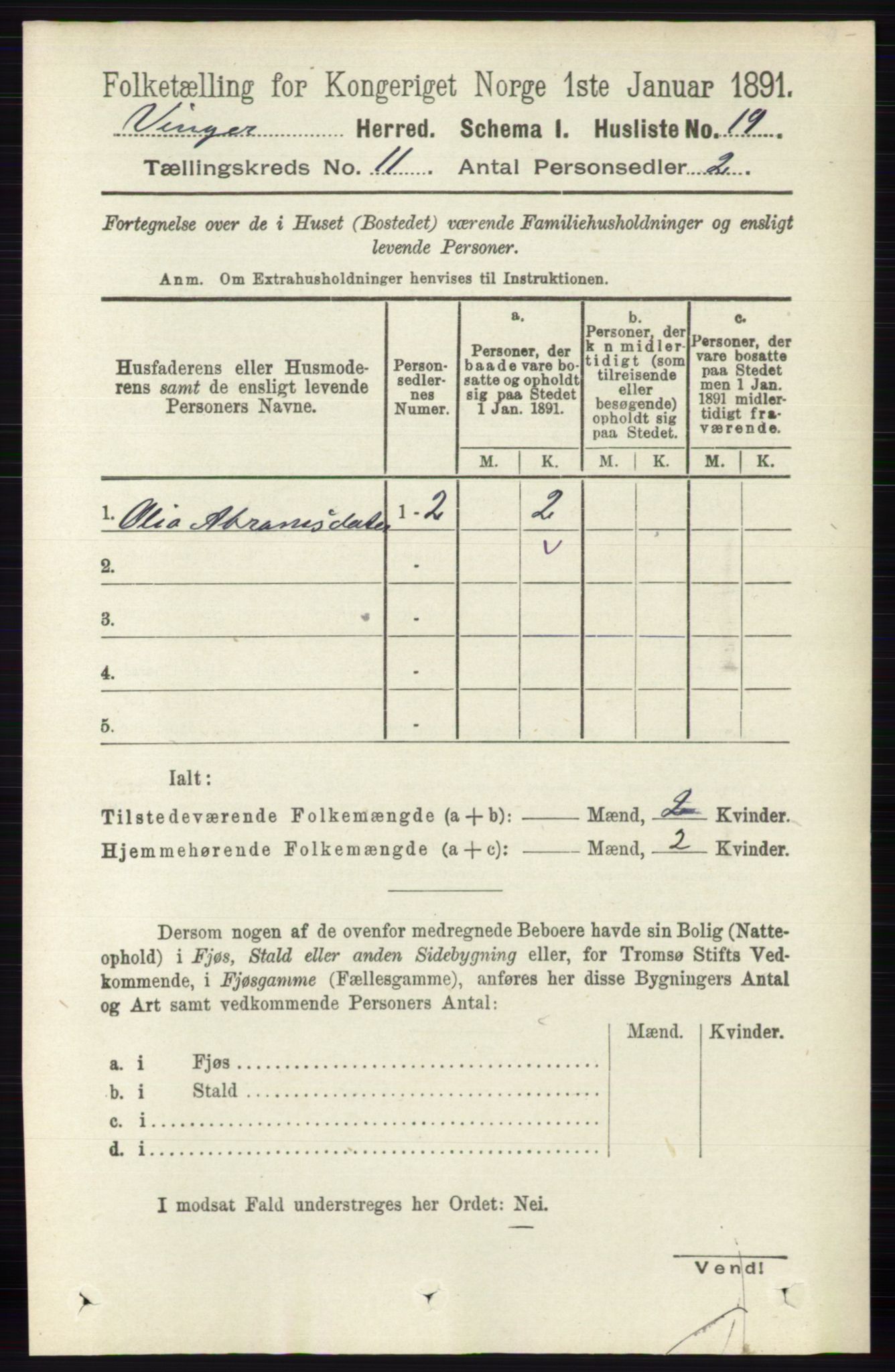 RA, 1891 census for 0421 Vinger, 1891, p. 5300