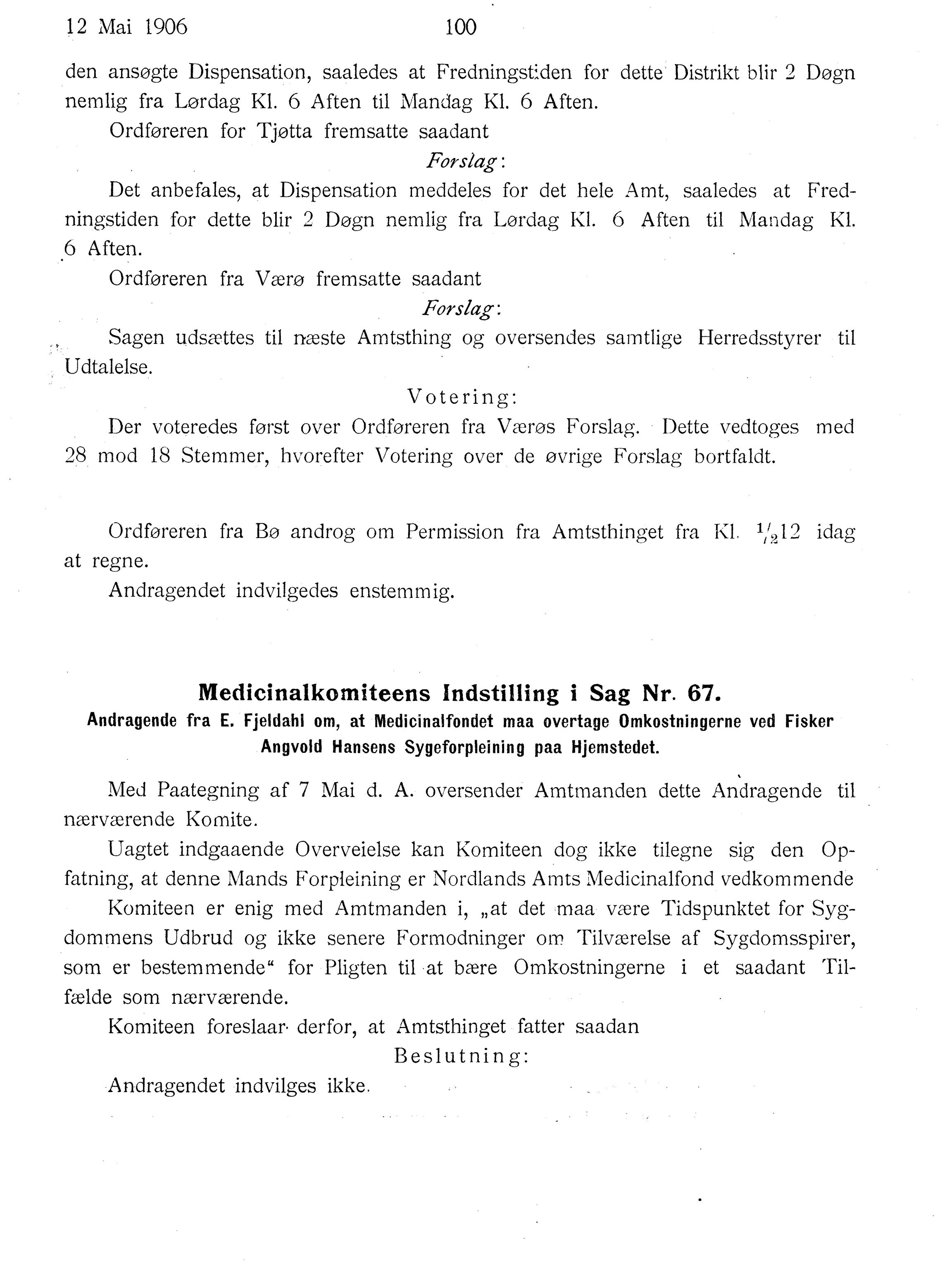 Nordland Fylkeskommune. Fylkestinget, AIN/NFK-17/176/A/Ac/L0029: Fylkestingsforhandlinger 1906, 1906