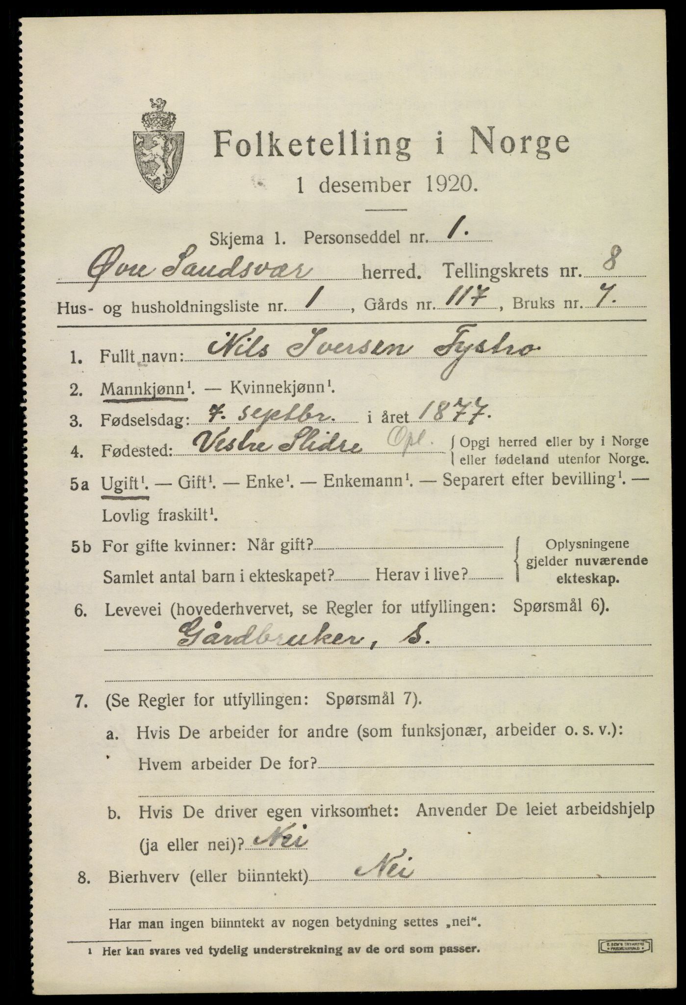 SAKO, 1920 census for Øvre Sandsvær, 1920, p. 4136