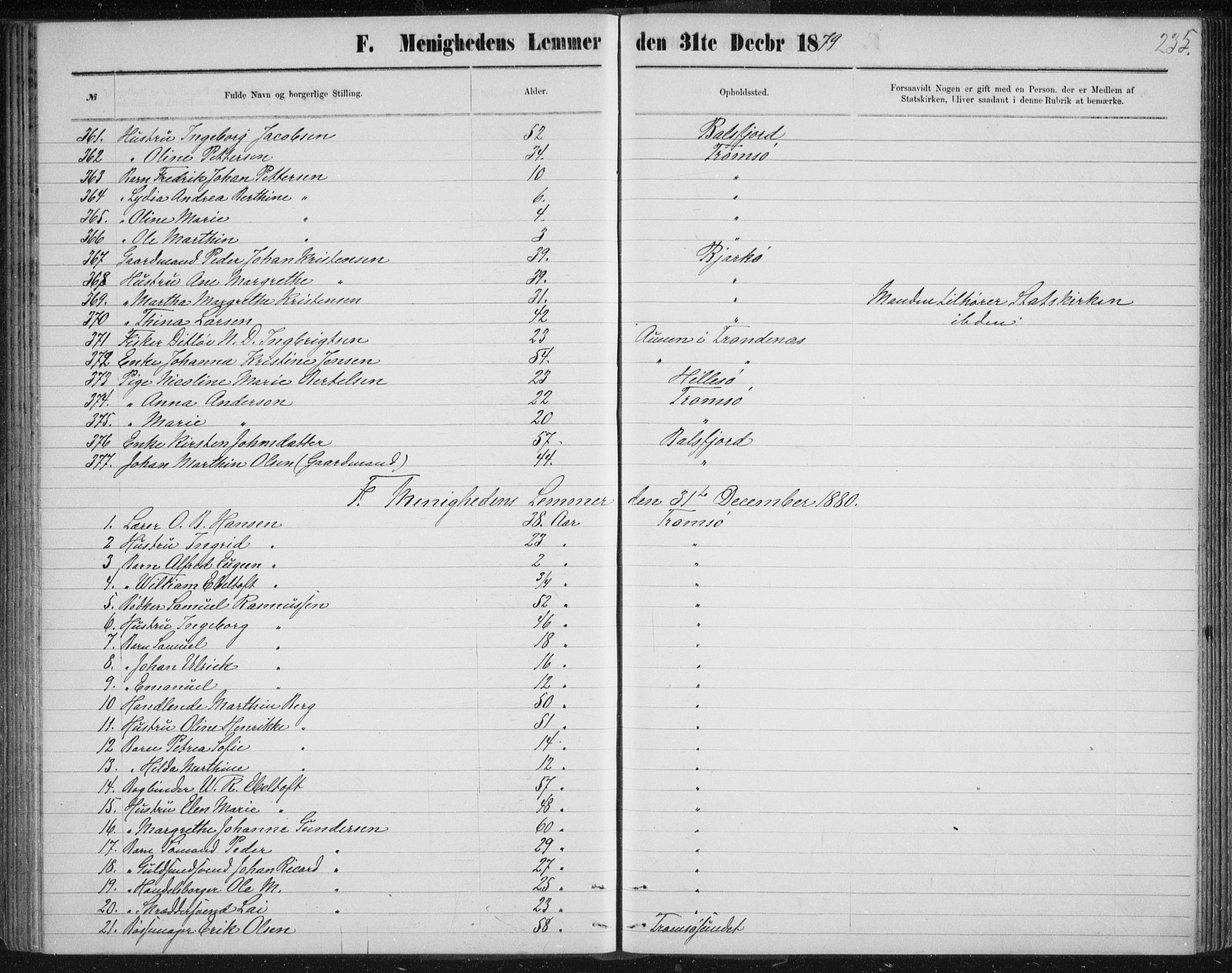 Uten arkivreferanse, SATØ/-: Dissenter register no. DP 3, 1871-1893, p. 235