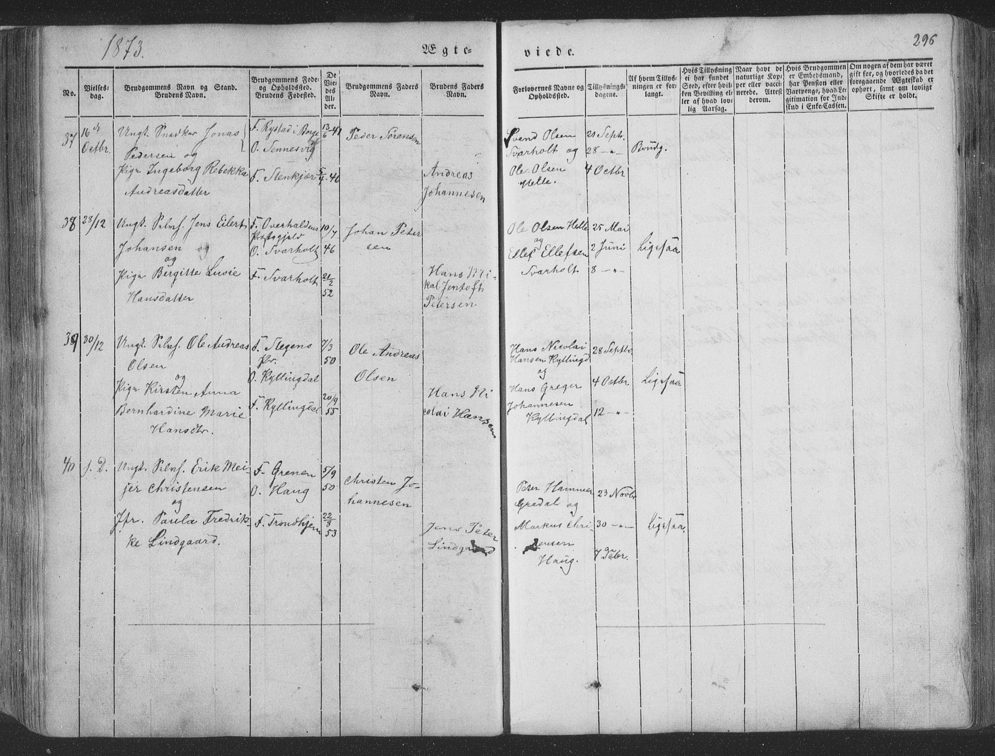 Ministerialprotokoller, klokkerbøker og fødselsregistre - Nordland, AV/SAT-A-1459/881/L1165: Parish register (copy) no. 881C02, 1854-1876, p. 296