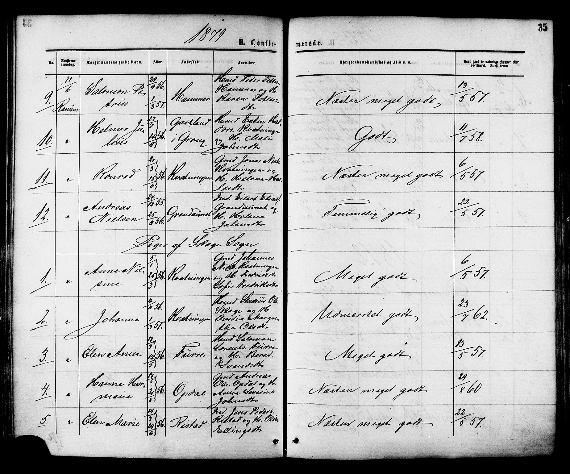 Ministerialprotokoller, klokkerbøker og fødselsregistre - Nord-Trøndelag, AV/SAT-A-1458/764/L0553: Parish register (official) no. 764A08, 1858-1880, p. 35