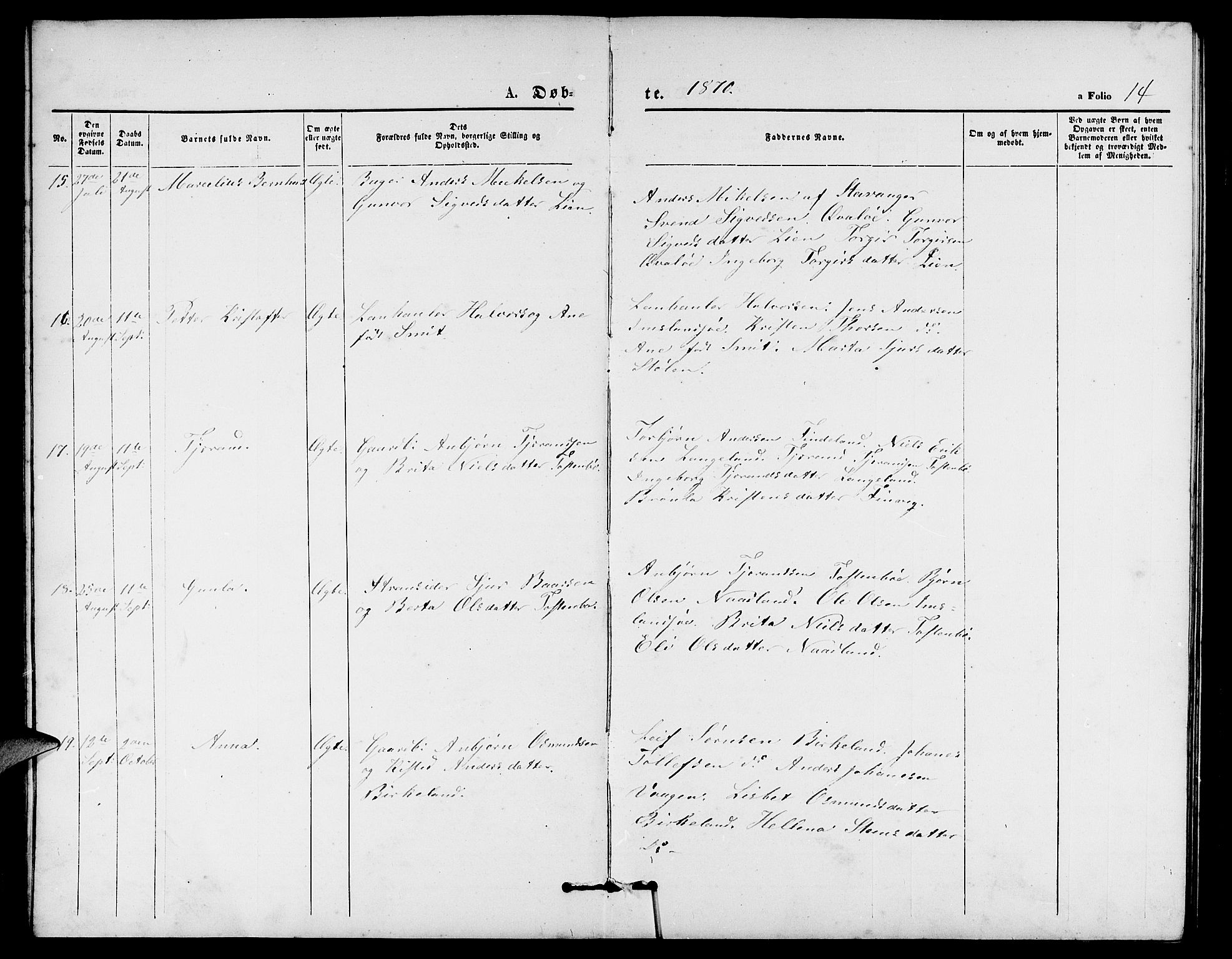 Vikedal sokneprestkontor, AV/SAST-A-101840/01/V: Parish register (copy) no. B 4, 1868-1890, p. 14