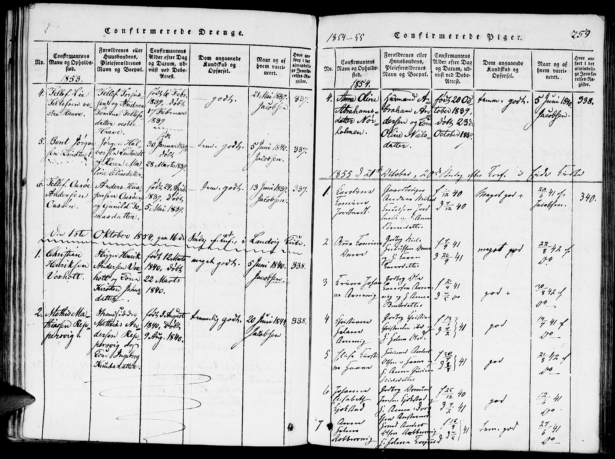 Hommedal sokneprestkontor, AV/SAK-1111-0023/F/Fa/Faa/L0001: Parish register (official) no. A 1, 1816-1860, p. 259