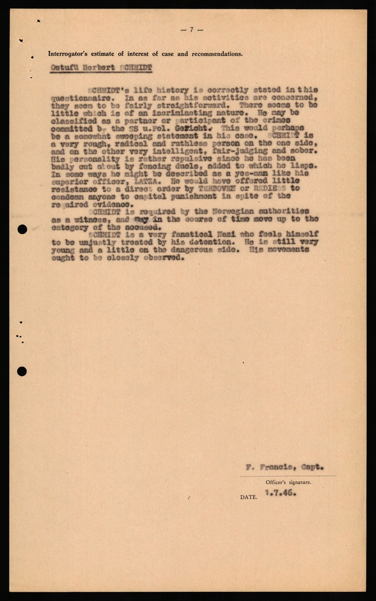 Forsvaret, Forsvarets overkommando II, RA/RAFA-3915/D/Db/L0029: CI Questionaires. Tyske okkupasjonsstyrker i Norge. Tyskere., 1945-1946, p. 427