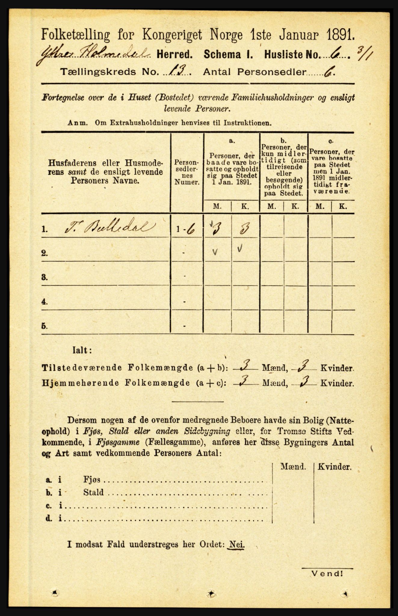 RA, 1891 census for 1429 Ytre Holmedal, 1891, p. 3381