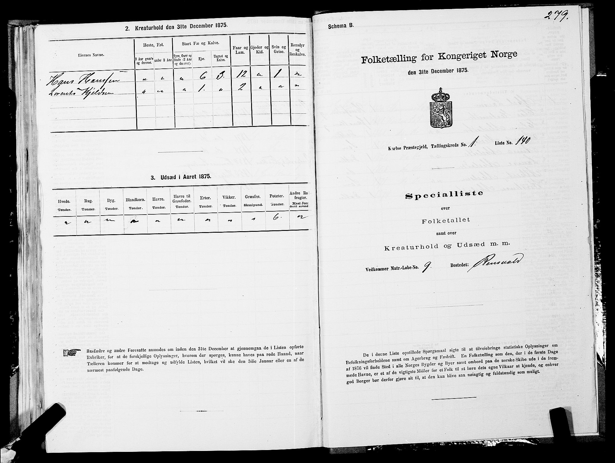 SATØ, 1875 census for 1936P Karlsøy, 1875, p. 1279