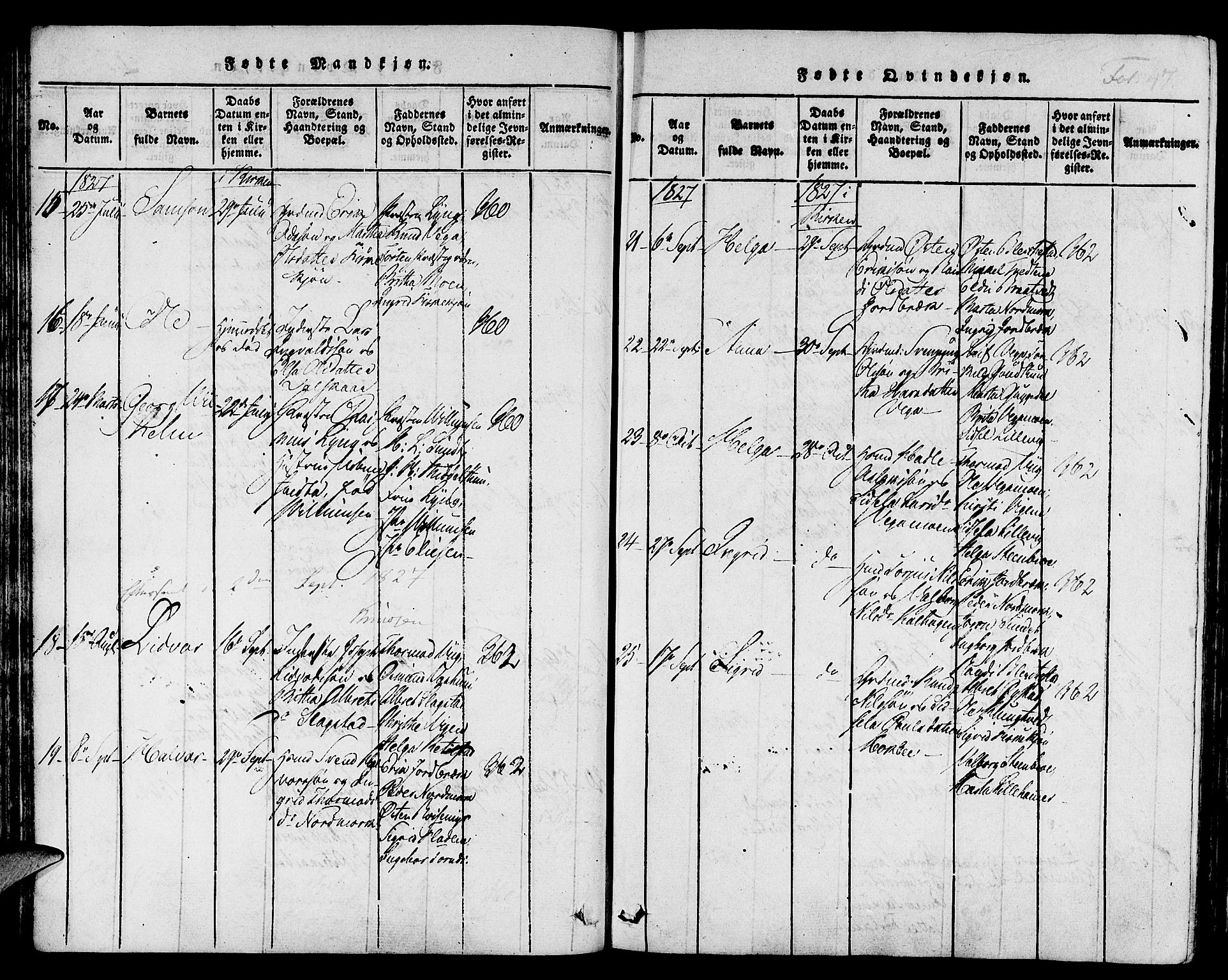 Suldal sokneprestkontor, AV/SAST-A-101845/01/IV/L0006: Parish register (official) no. A 6, 1816-1836, p. 47