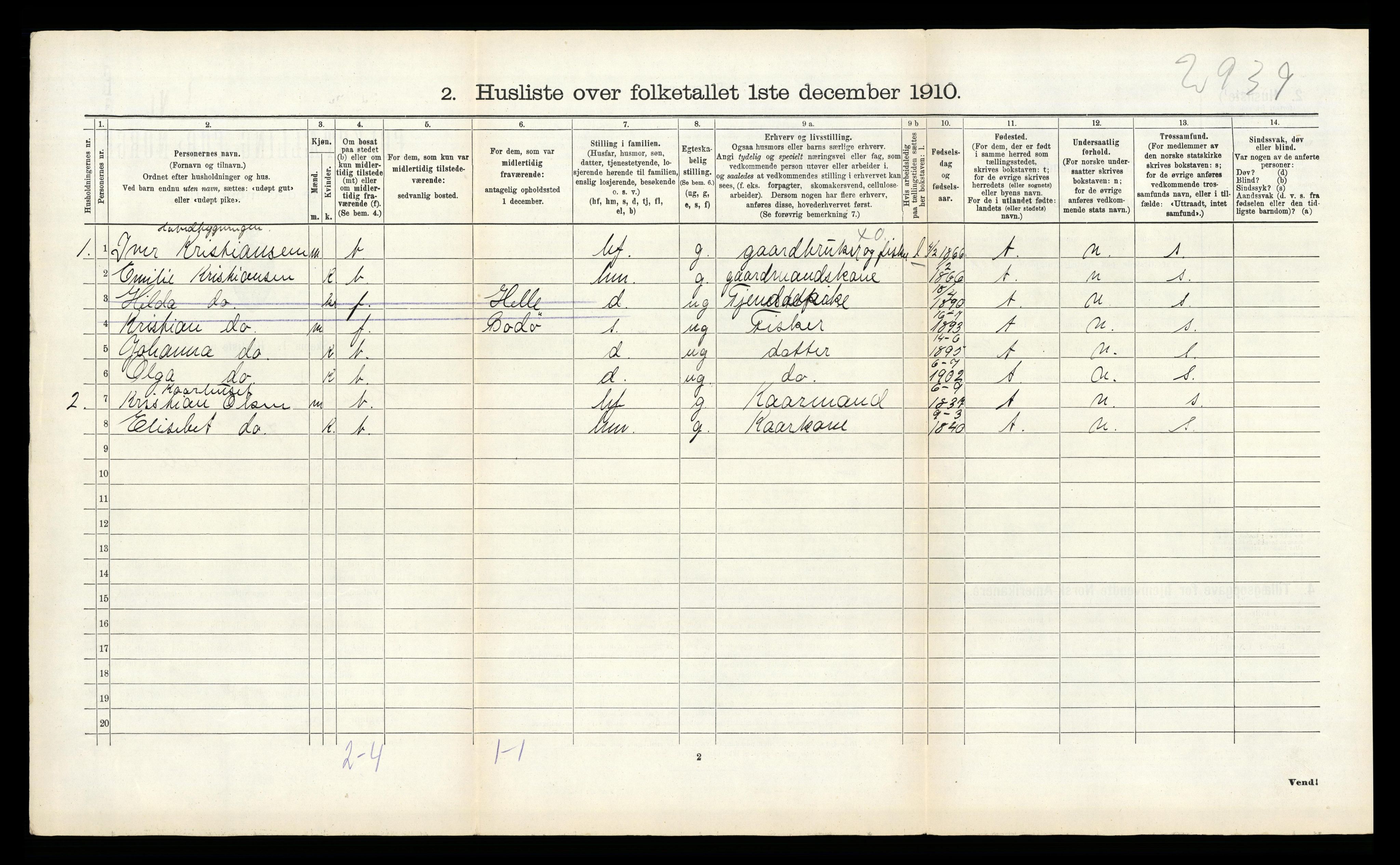 RA, 1910 census for Hamarøy, 1910, p. 833