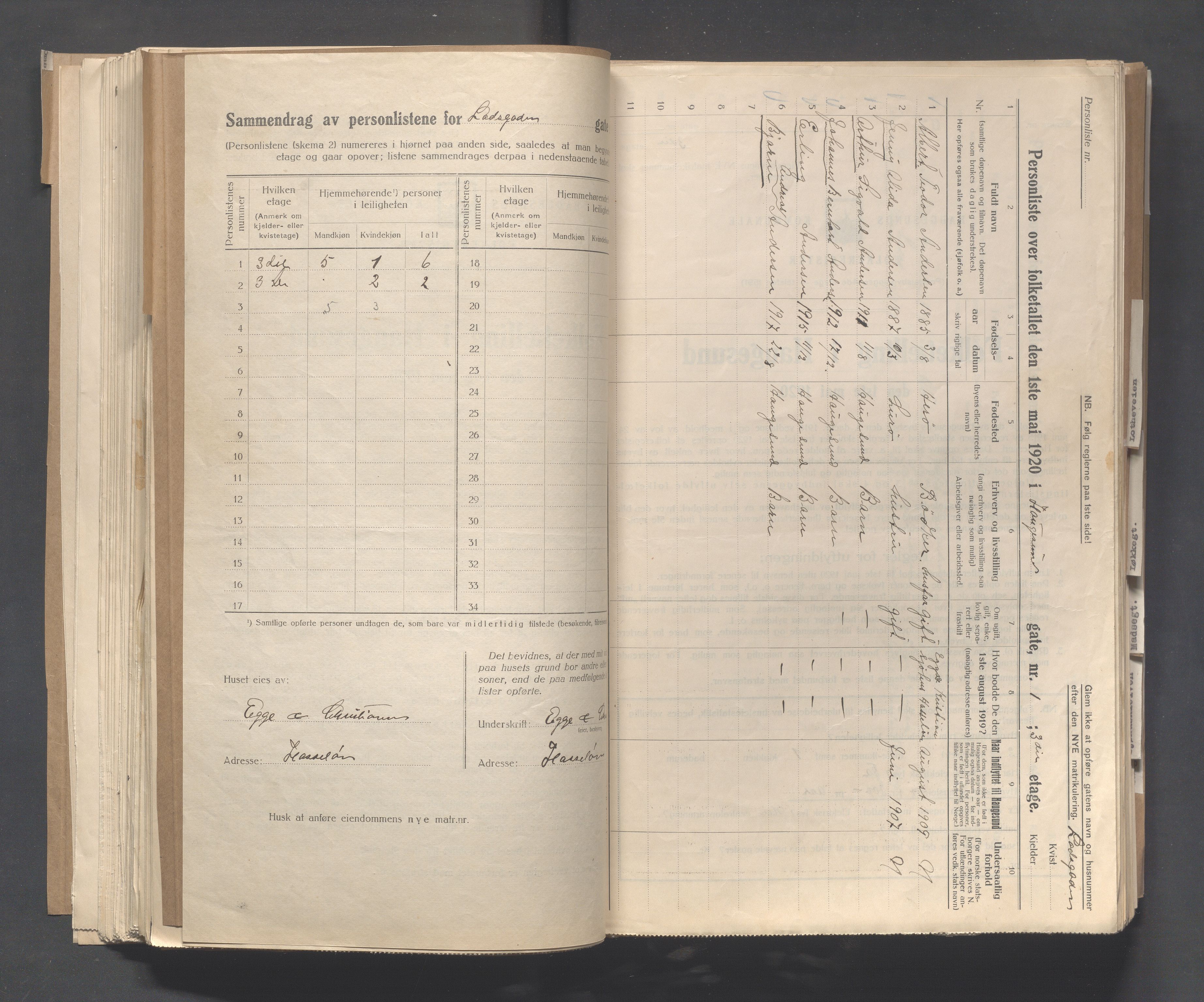 IKAR, Local census 1.5.1920 for Haugesund, 1920, p. 6090