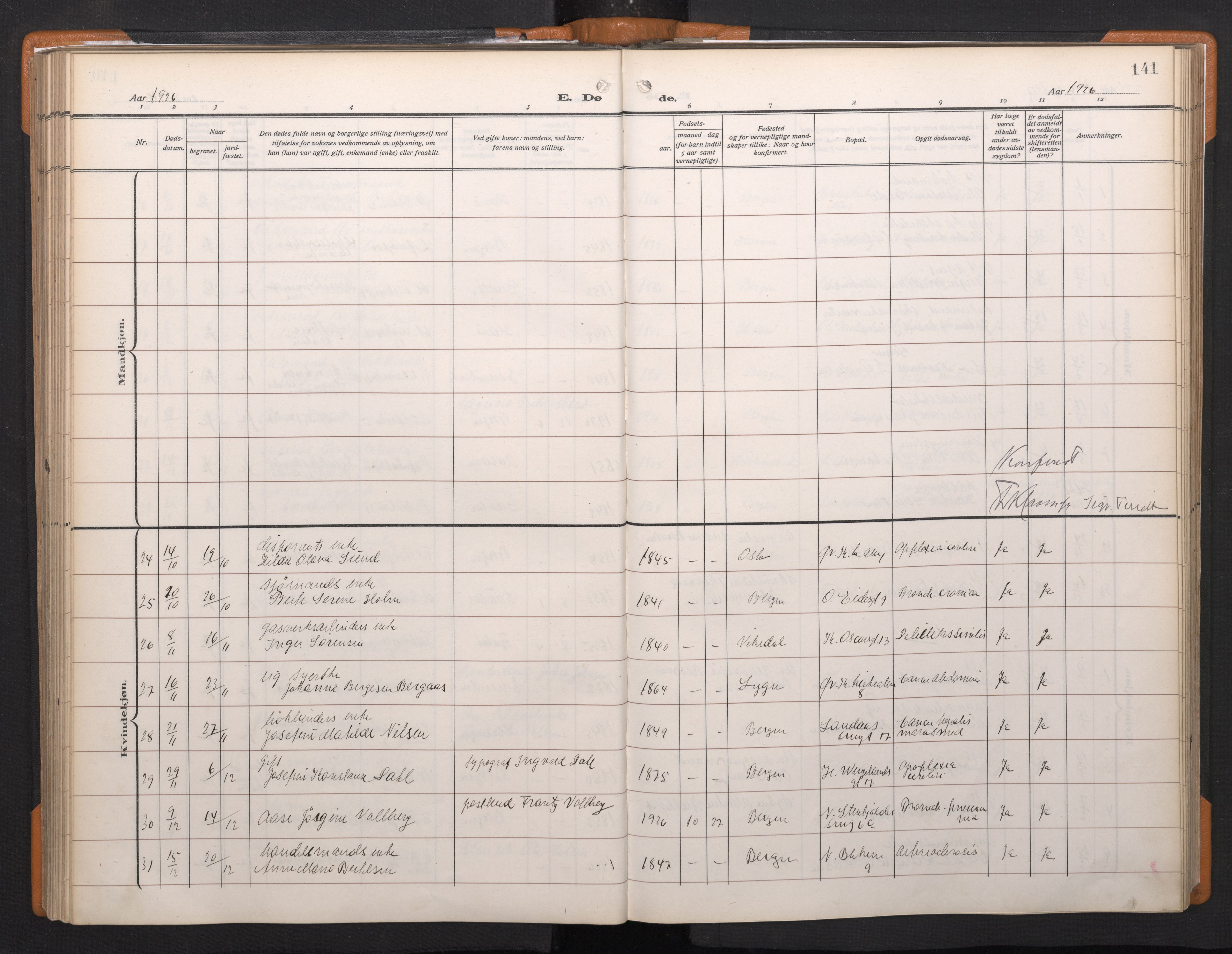 Korskirken sokneprestembete, AV/SAB-A-76101/H/Haa/L0048: Parish register (official) no. E 6, 1910-1960, p. 140b-141a