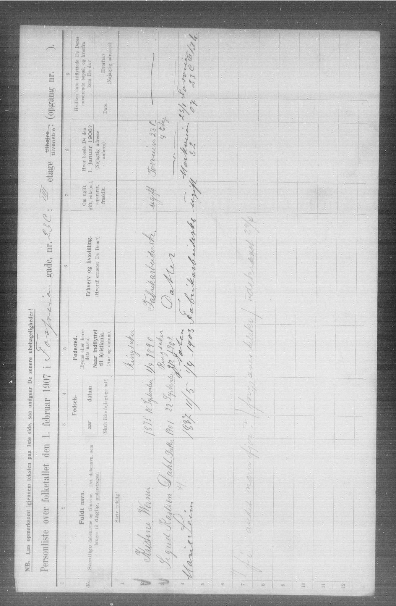 OBA, Municipal Census 1907 for Kristiania, 1907, p. 12880