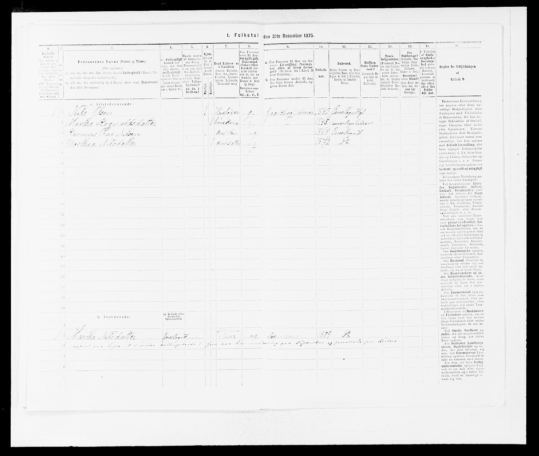 SAB, 1875 census for 1413P Hyllestad, 1875, p. 733