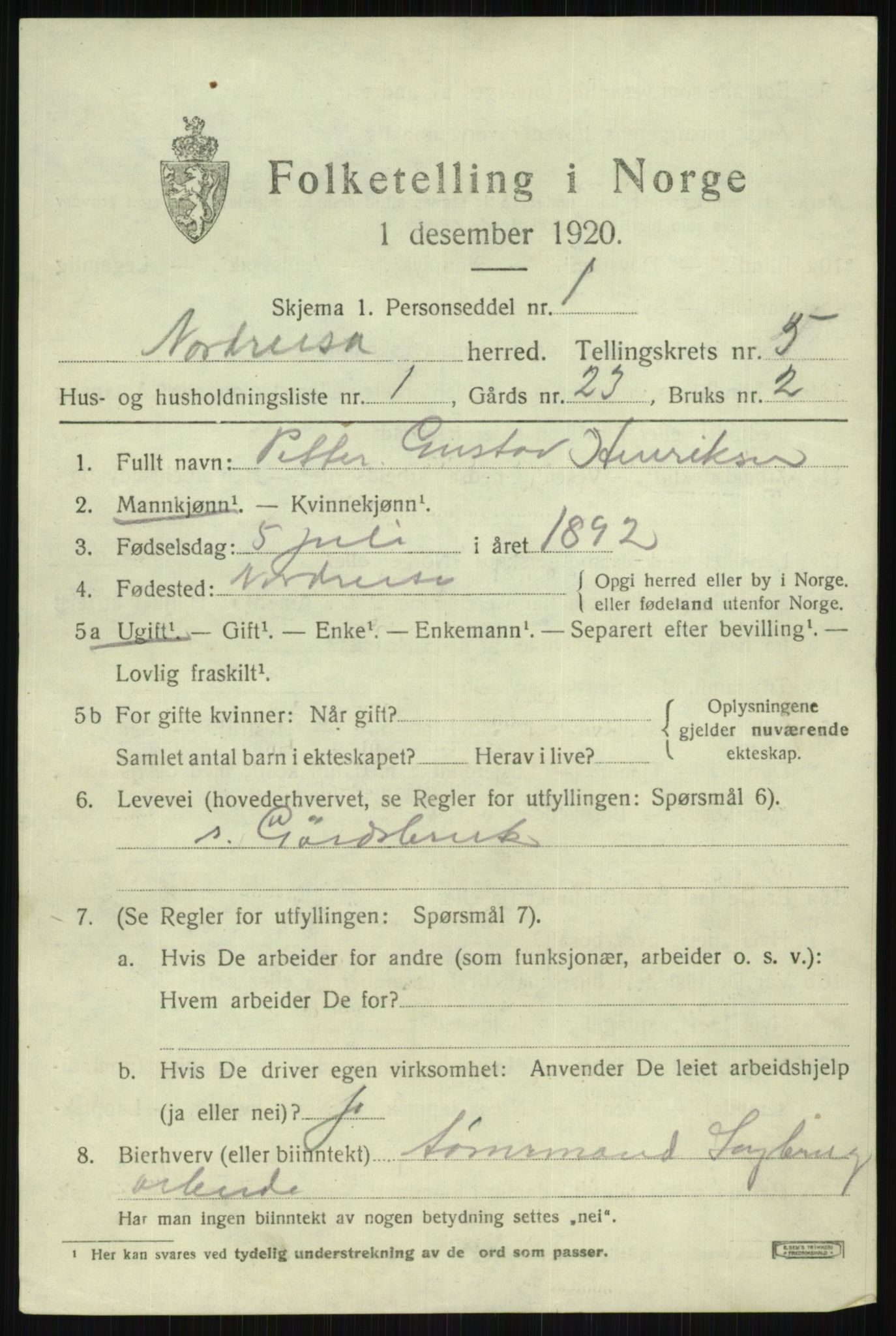 SATØ, 1920 census for Nordreisa, 1920, p. 2161
