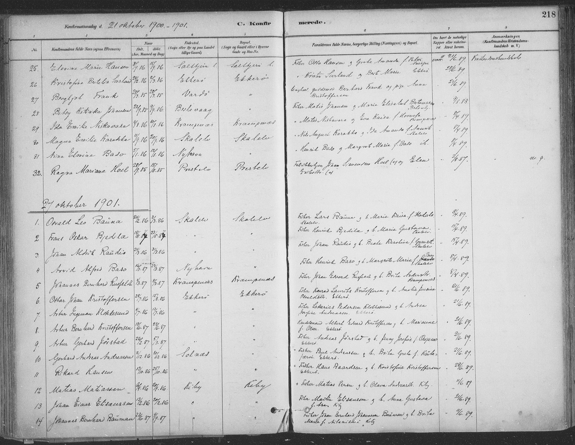 Vadsø sokneprestkontor, SATØ/S-1325/H/Ha/L0009kirke: Parish register (official) no. 9, 1881-1917, p. 218