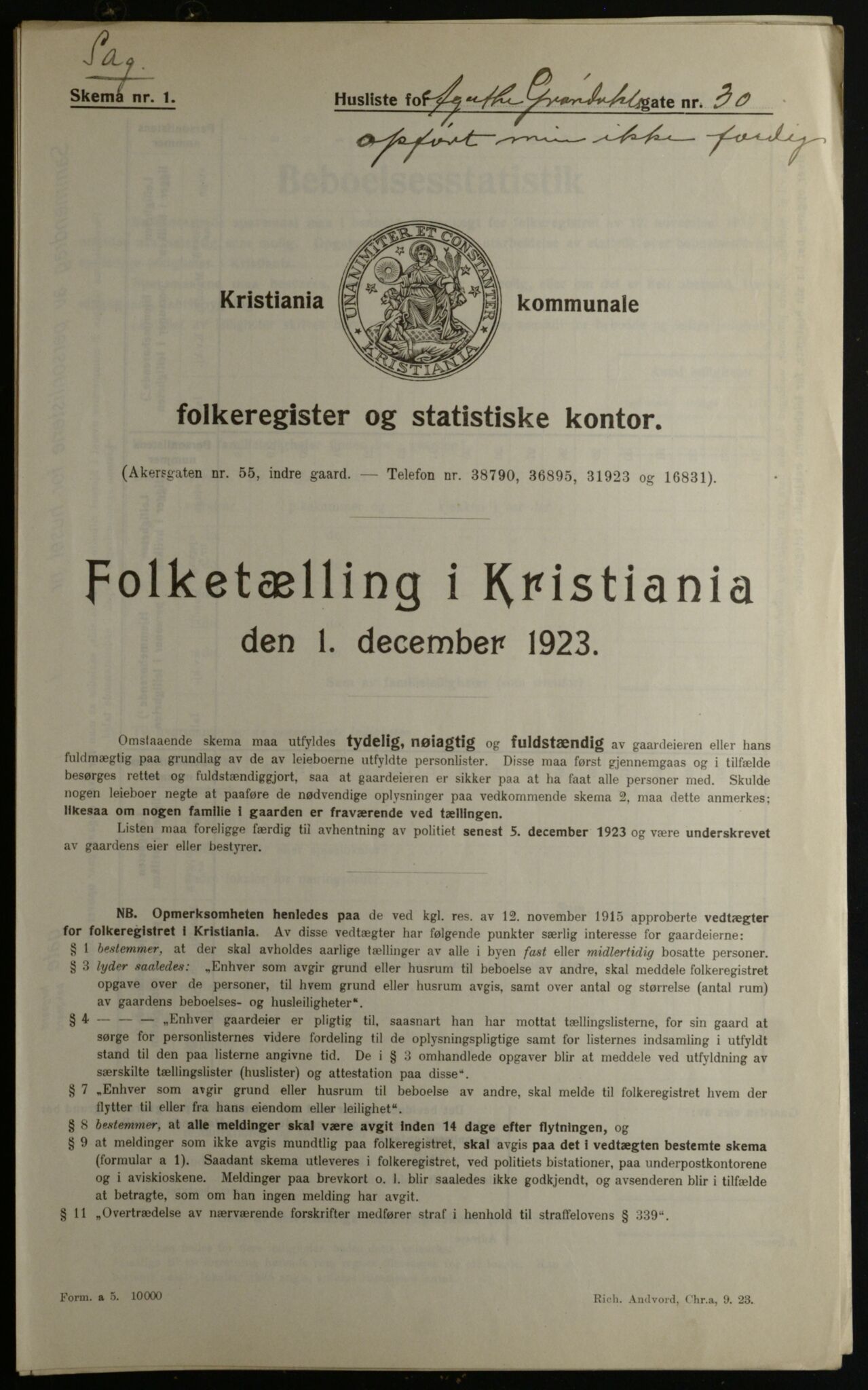 OBA, Municipal Census 1923 for Kristiania, 1923, p. 354