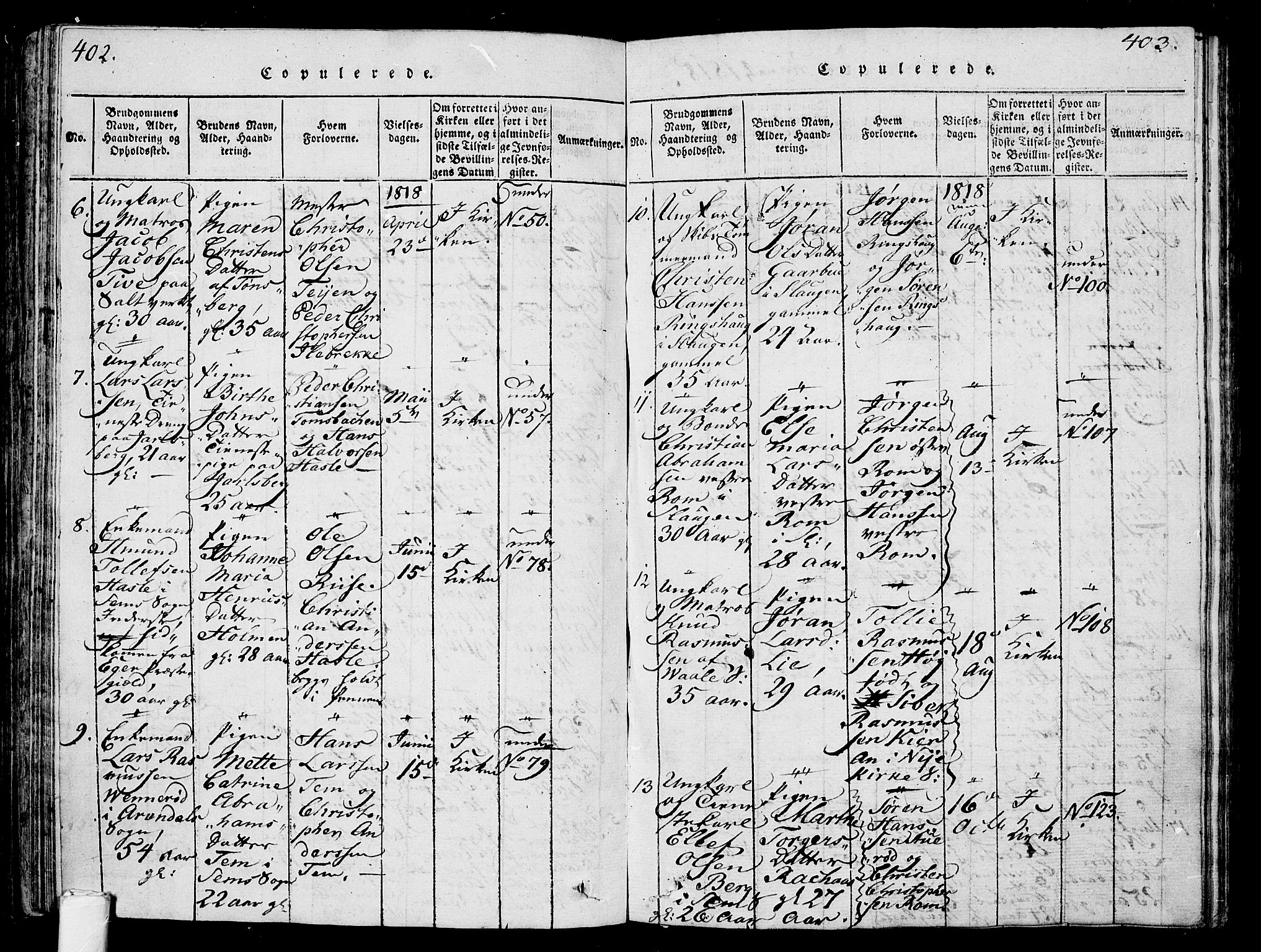 Sem kirkebøker, AV/SAKO-A-5/G/Ga/L0001: Parish register (copy) no. I 1, 1814-1825, p. 402-403