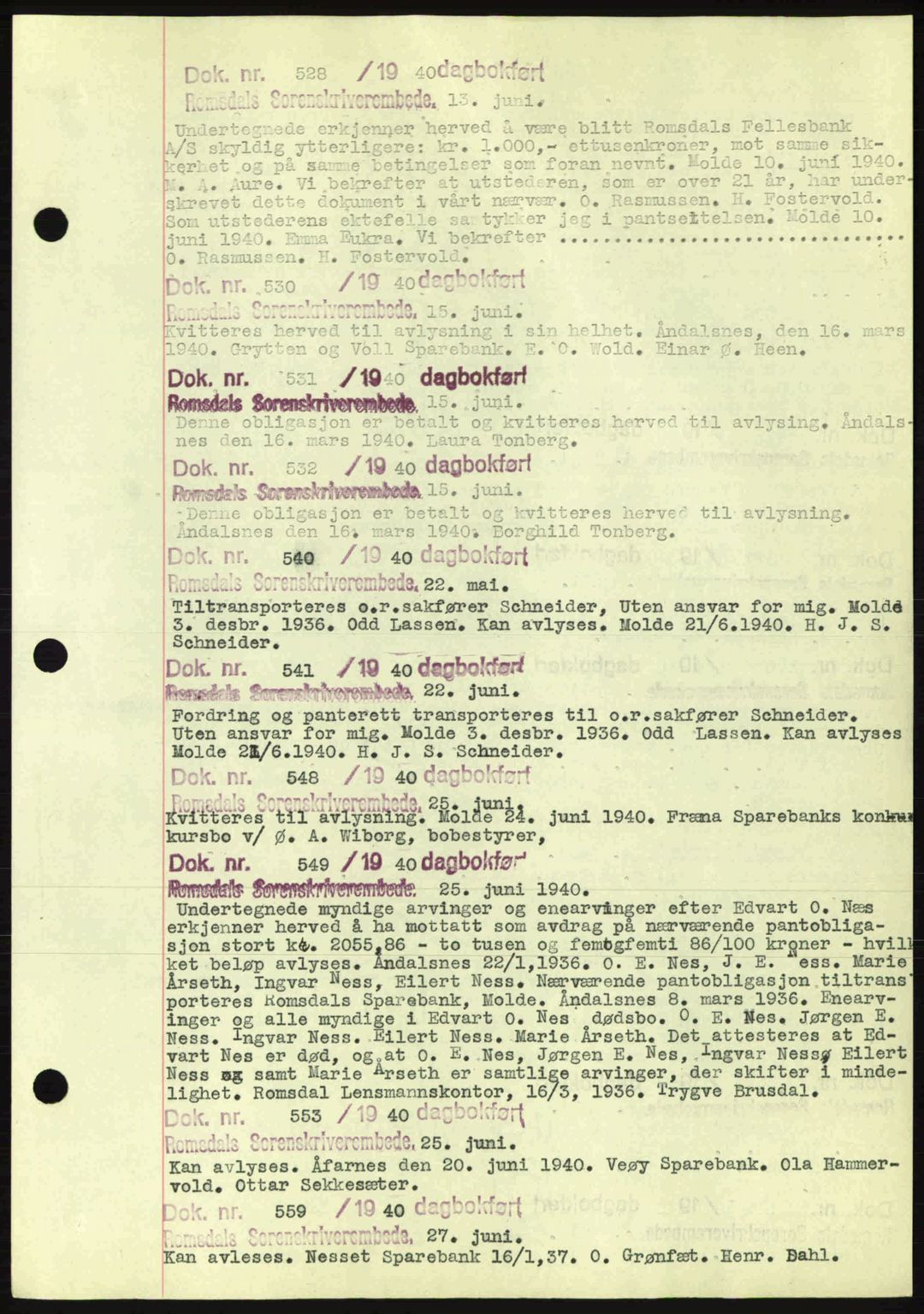 Romsdal sorenskriveri, AV/SAT-A-4149/1/2/2C: Mortgage book no. C1a, 1936-1945, Diary no: : 528/1940