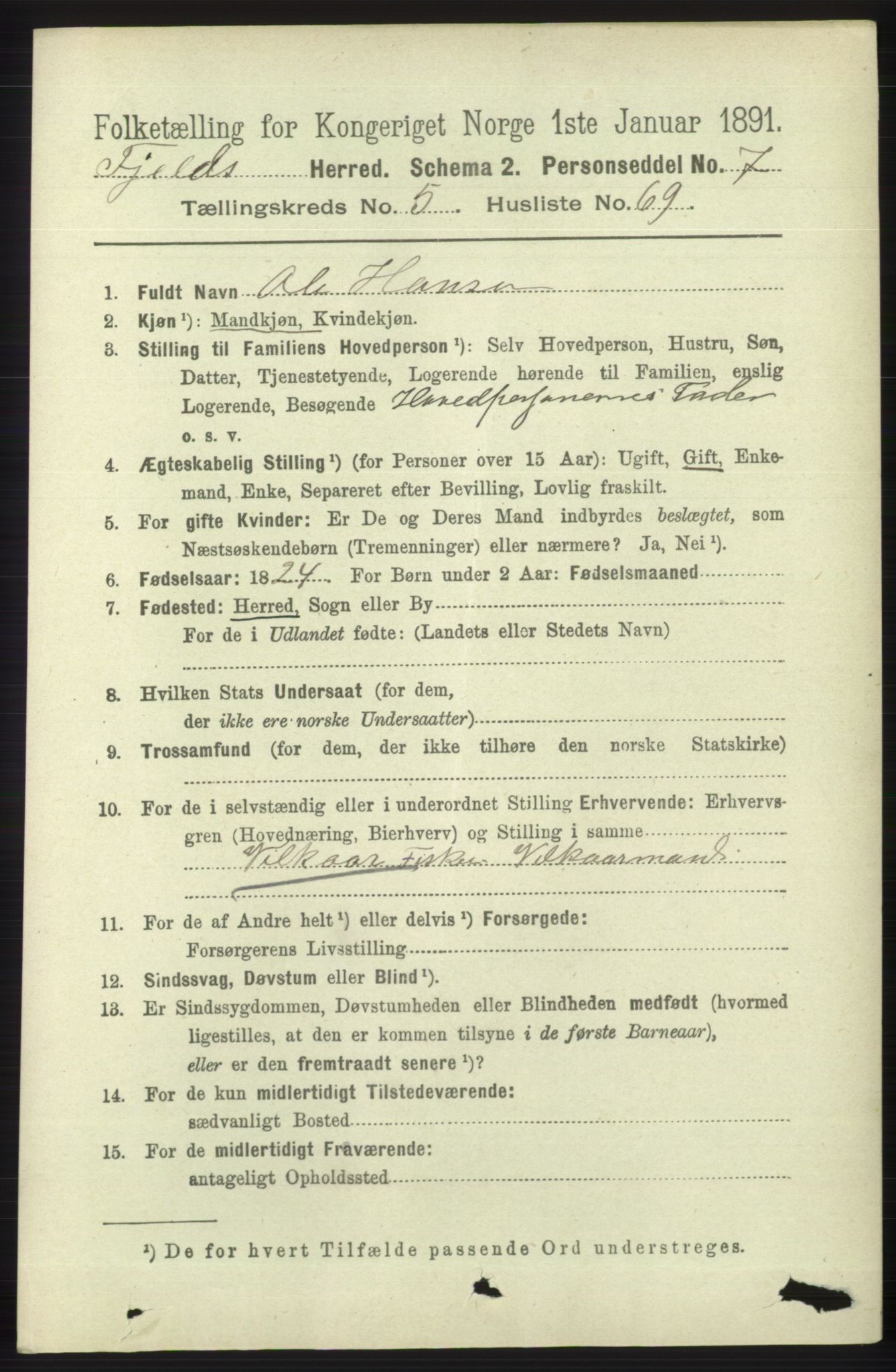 RA, 1891 census for 1246 Fjell, 1891, p. 2938