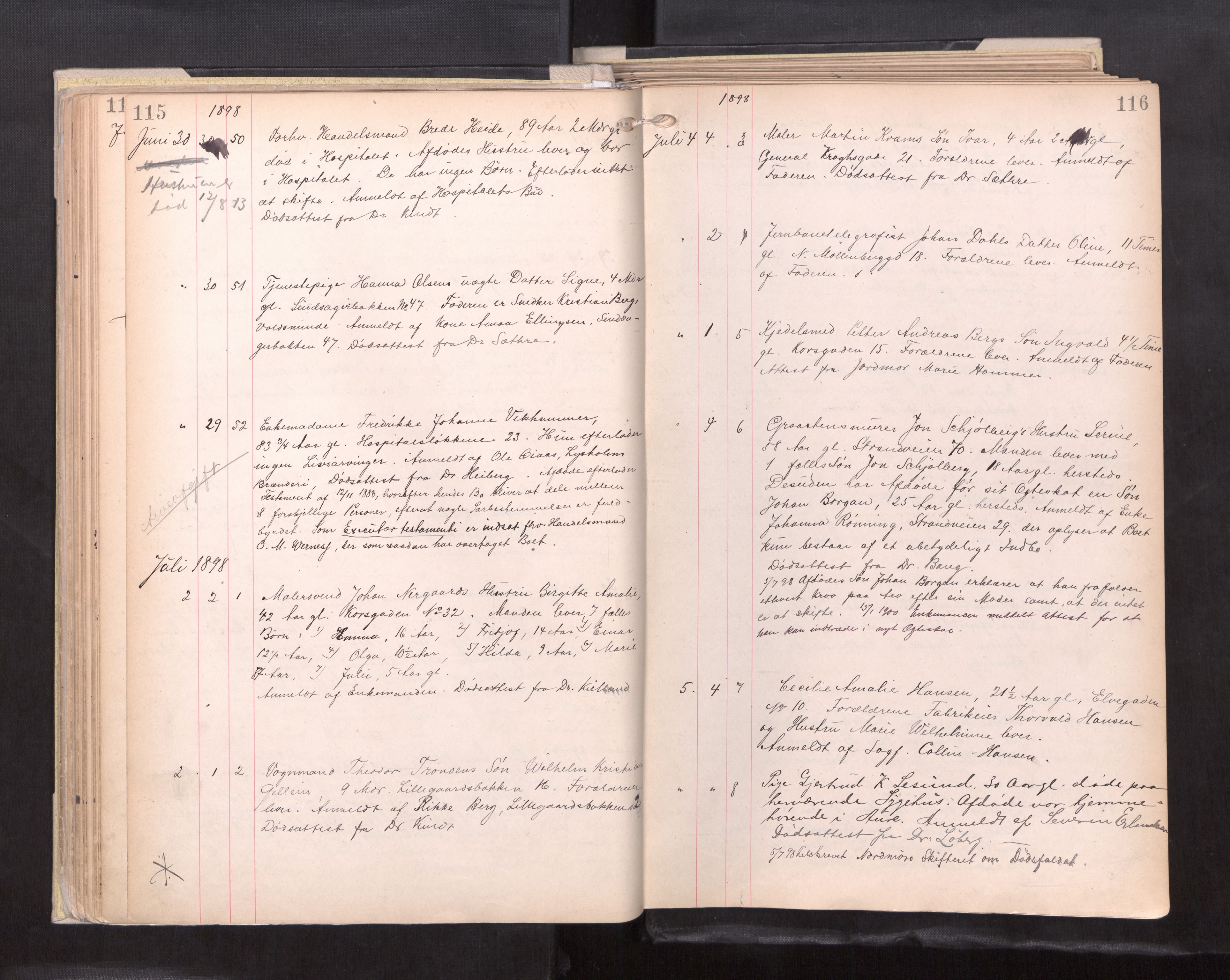 Trondheim byfogd, AV/SAT-A-0003/1/3/3L/L0005: Dødsanmeldelsesprotokoll - U, 1897-1902, p. 115-116
