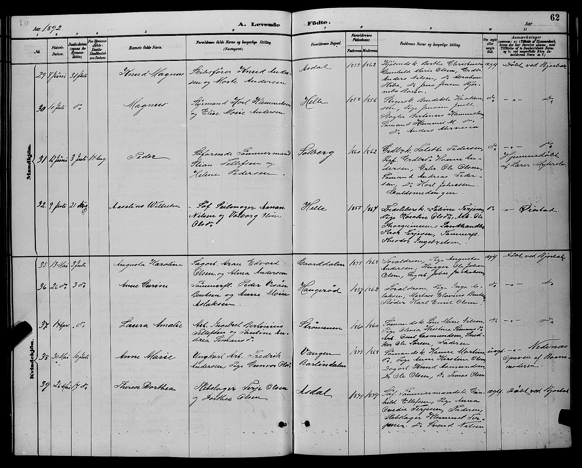 Øyestad sokneprestkontor, AV/SAK-1111-0049/F/Fb/L0009: Parish register (copy) no. B 9, 1886-1896, p. 62