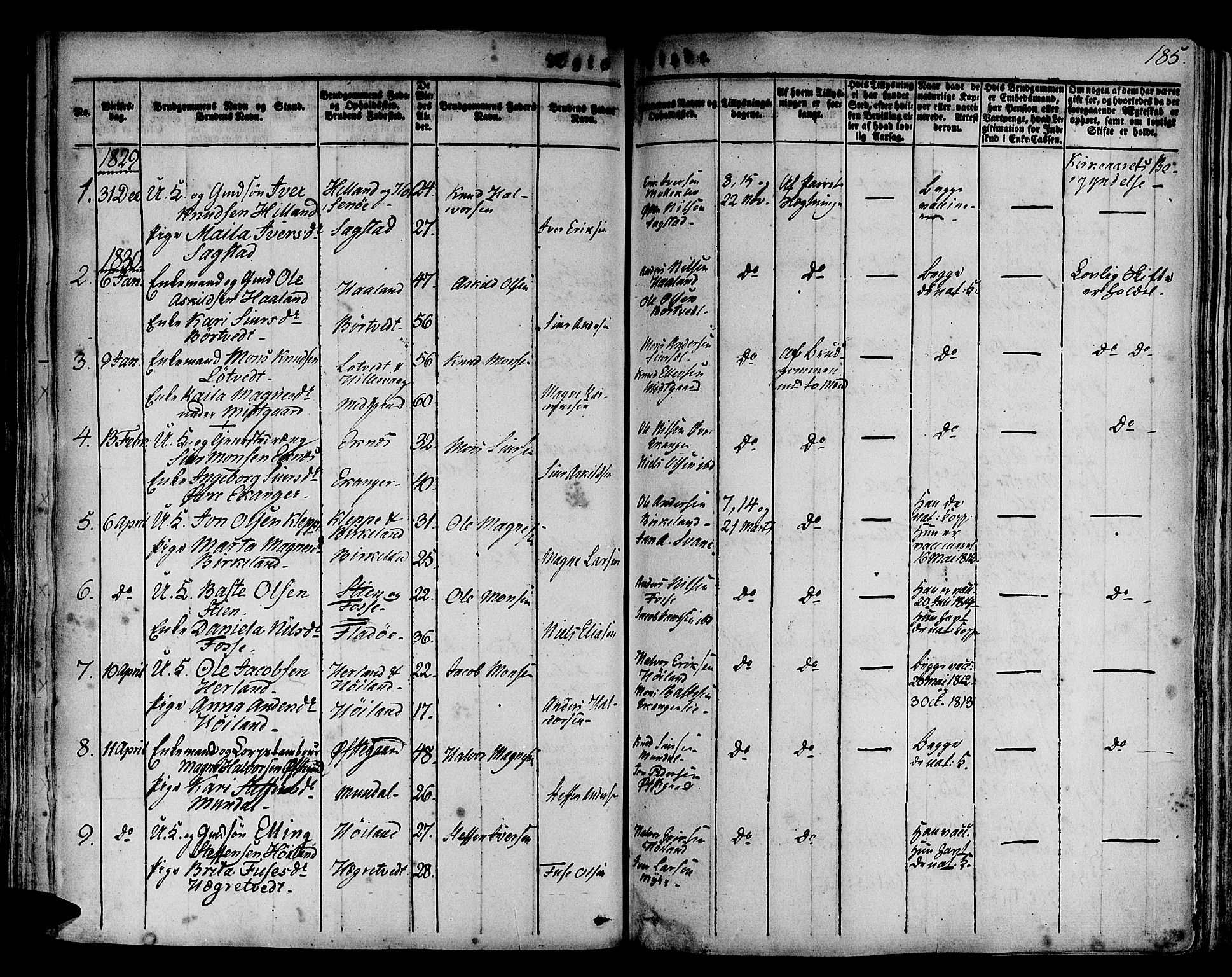 Hamre sokneprestembete, AV/SAB-A-75501/H/Ha/Haa/Haaa/L0011: Parish register (official) no. A 11, 1826-1834, p. 185