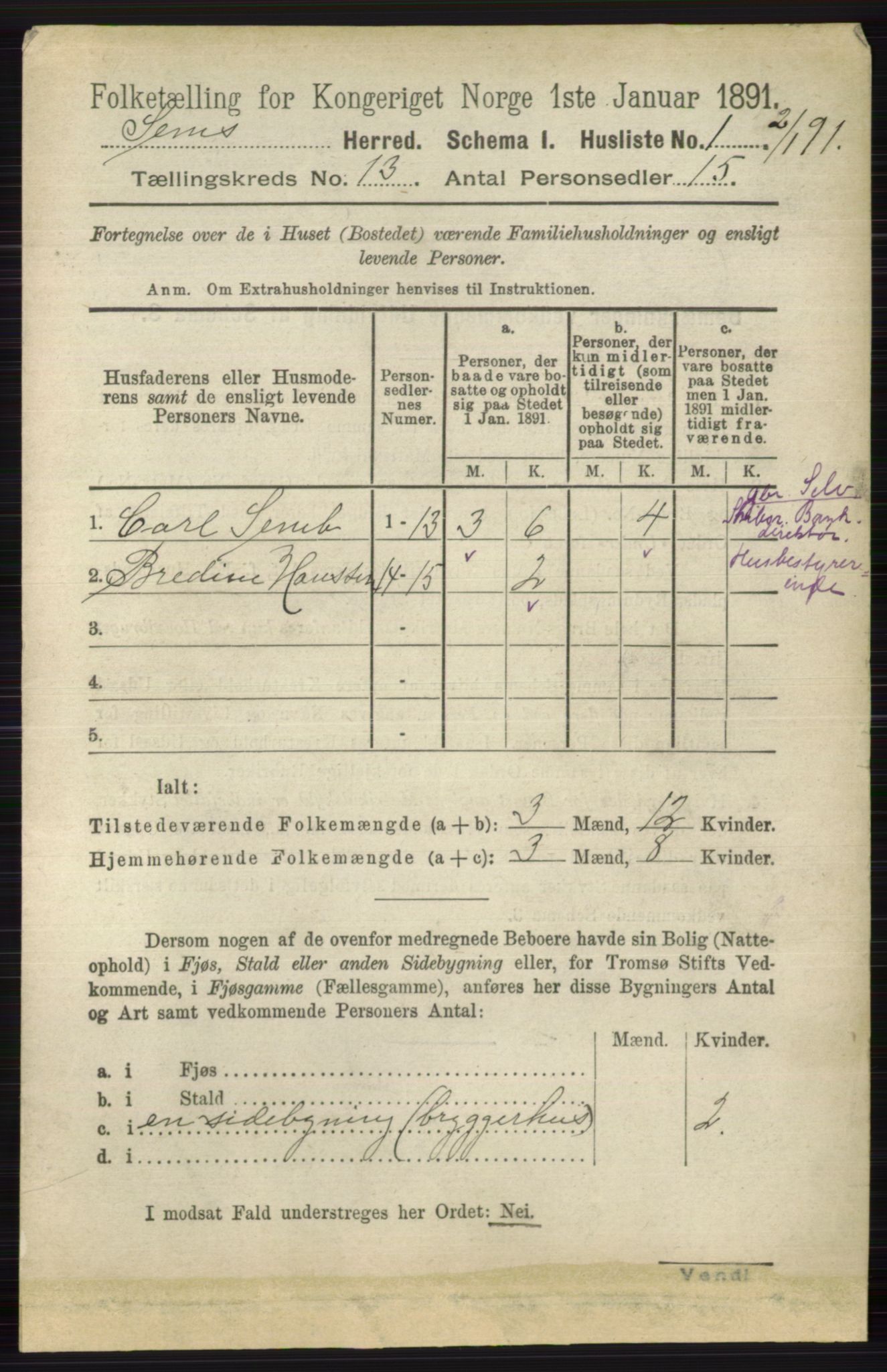 RA, 1891 census for 0721 Sem, 1891, p. 6312