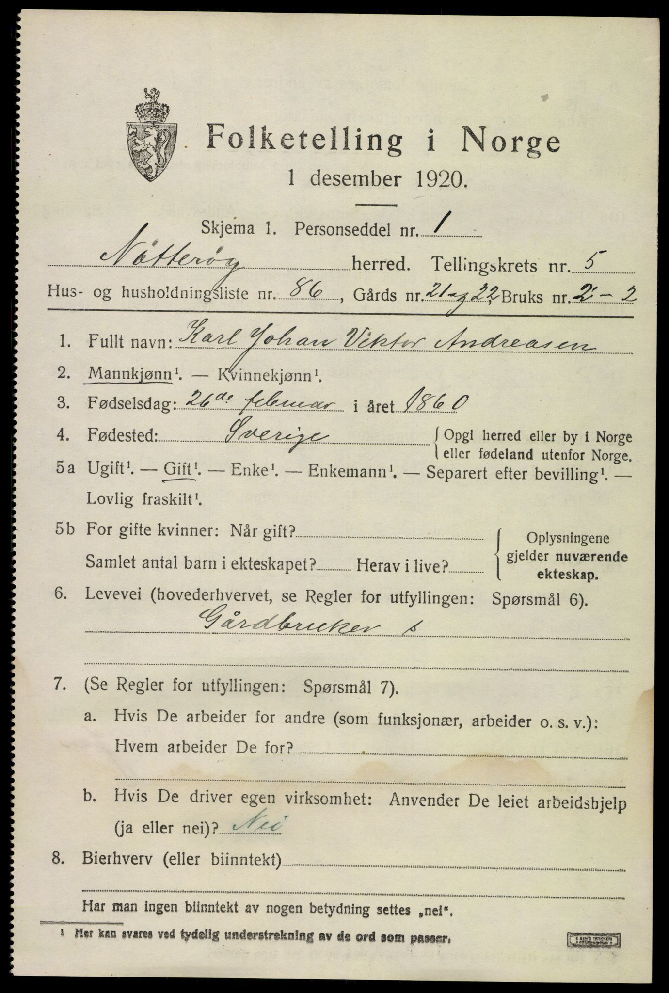 SAKO, 1920 census for Nøtterøy, 1920, p. 8385