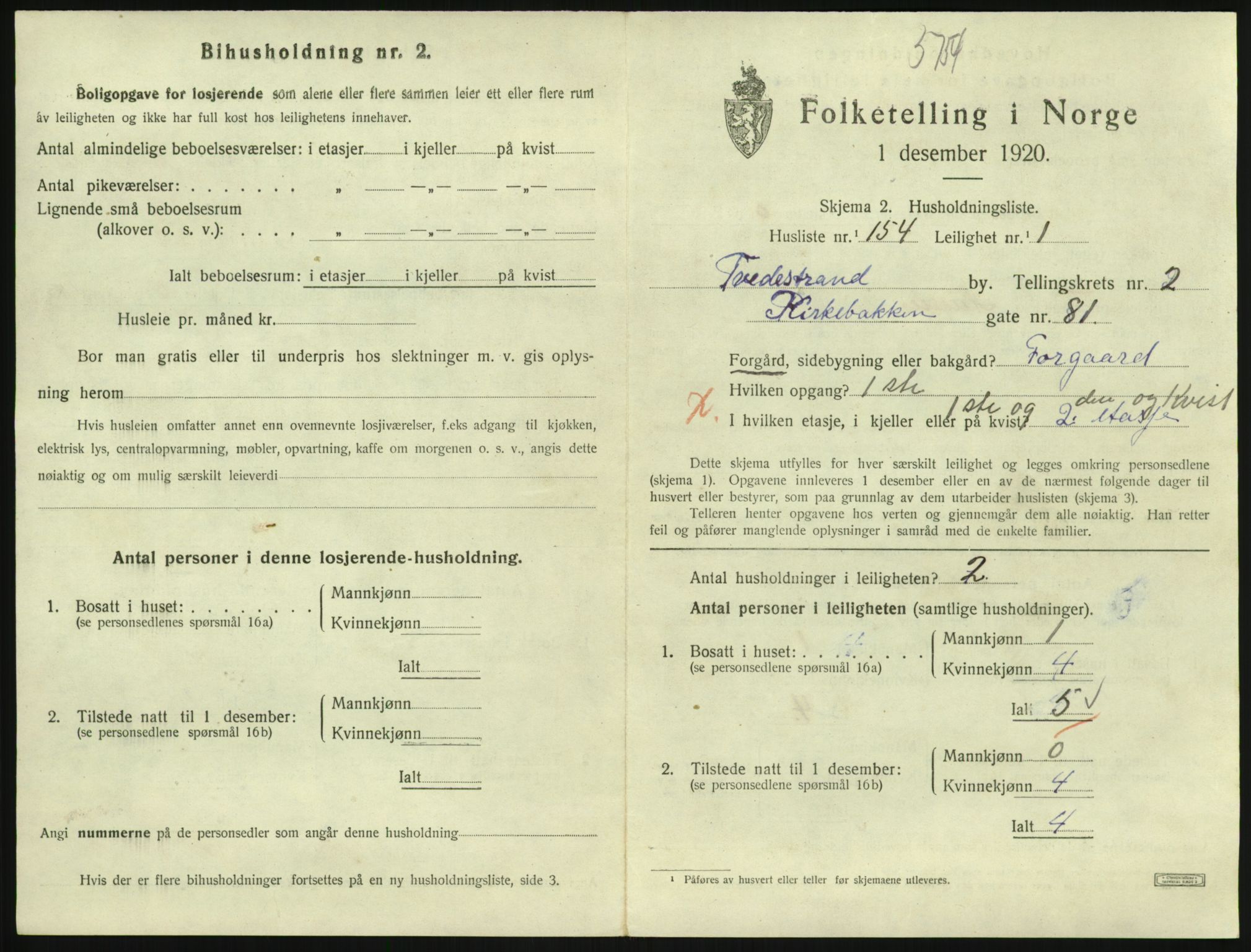 SAK, 1920 census for Tvedestrand, 1920, p. 1331