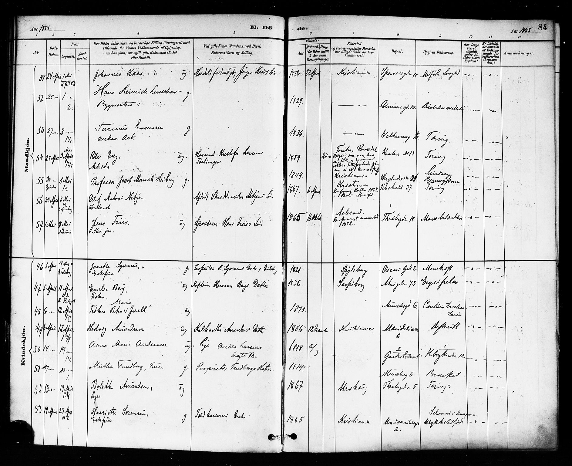 Trefoldighet prestekontor Kirkebøker, AV/SAO-A-10882/F/Fd/L0003: Parish register (official) no. IV 3, 1885-1896, p. 84