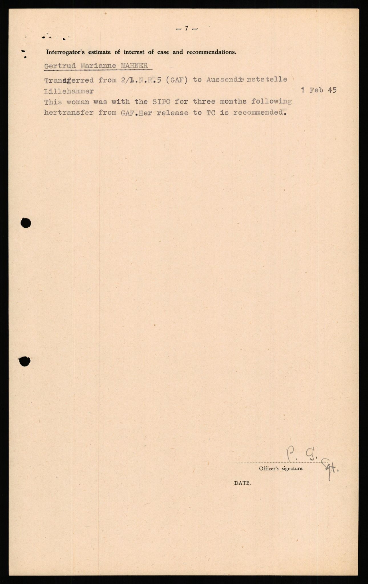 Forsvaret, Forsvarets overkommando II, RA/RAFA-3915/D/Db/L0021: CI Questionaires. Tyske okkupasjonsstyrker i Norge. Tyskere., 1945-1946, p. 69