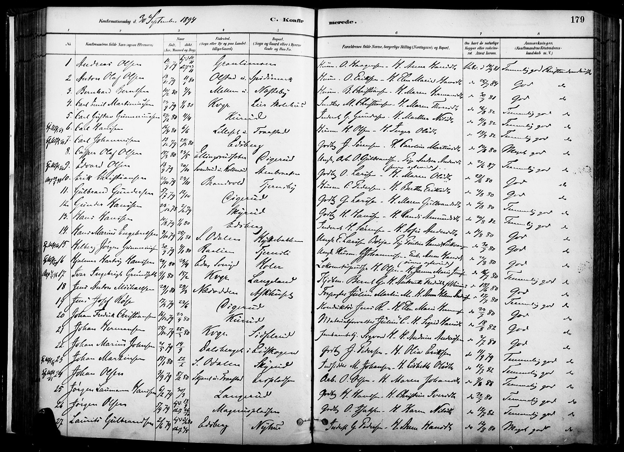 Vinger prestekontor, AV/SAH-PREST-024/H/Ha/Haa/L0014: Parish register (official) no. 14, 1881-1900, p. 179