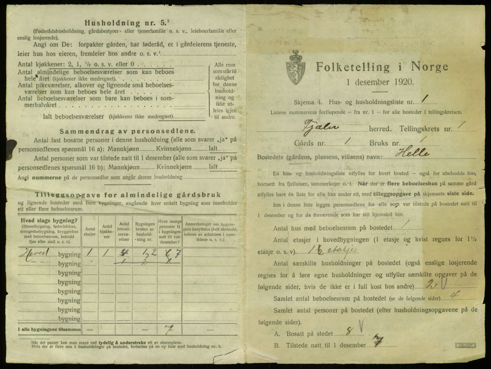 SAB, 1920 census for Fjaler, 1920, p. 70