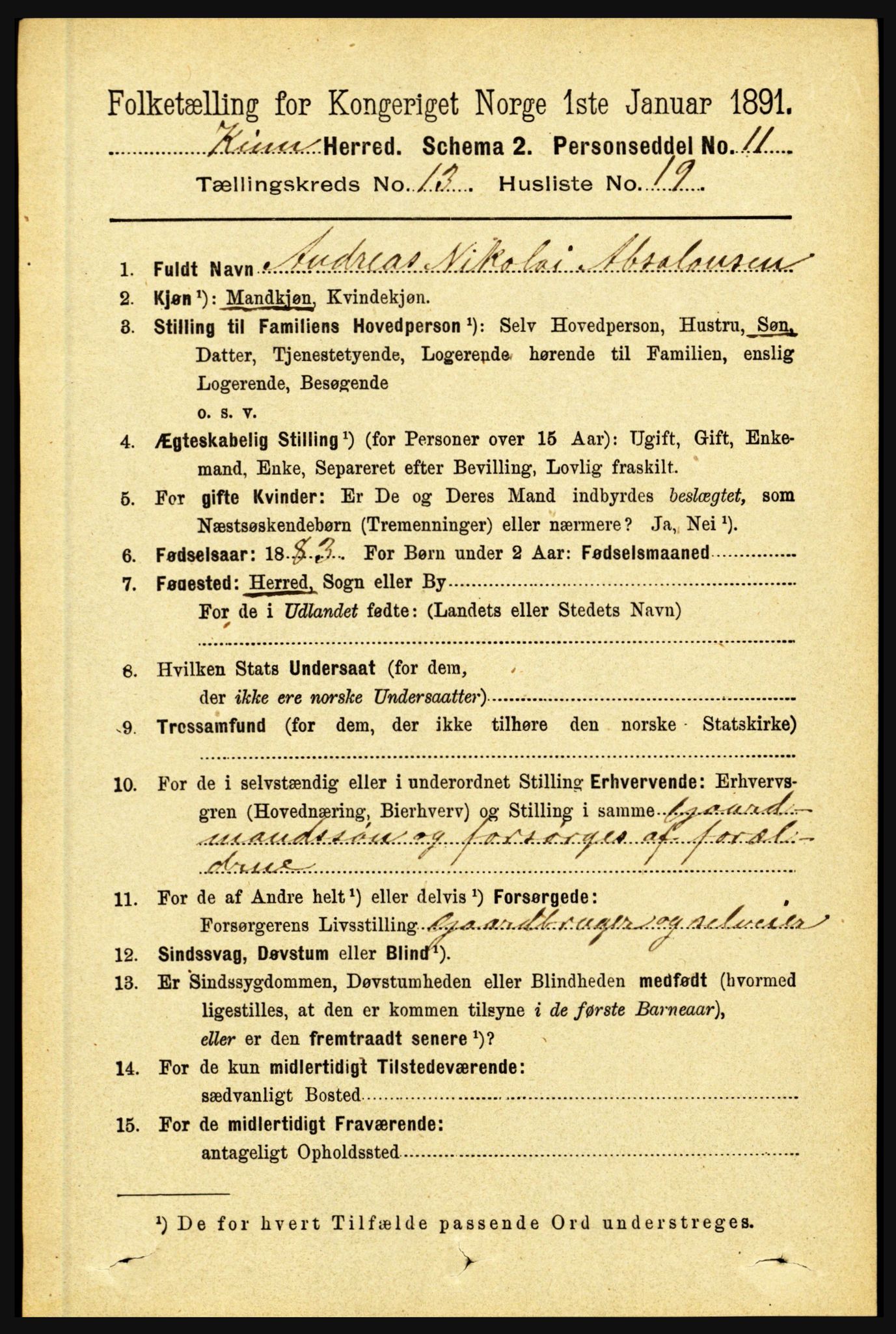 RA, 1891 census for 1437 Kinn, 1891, p. 5197