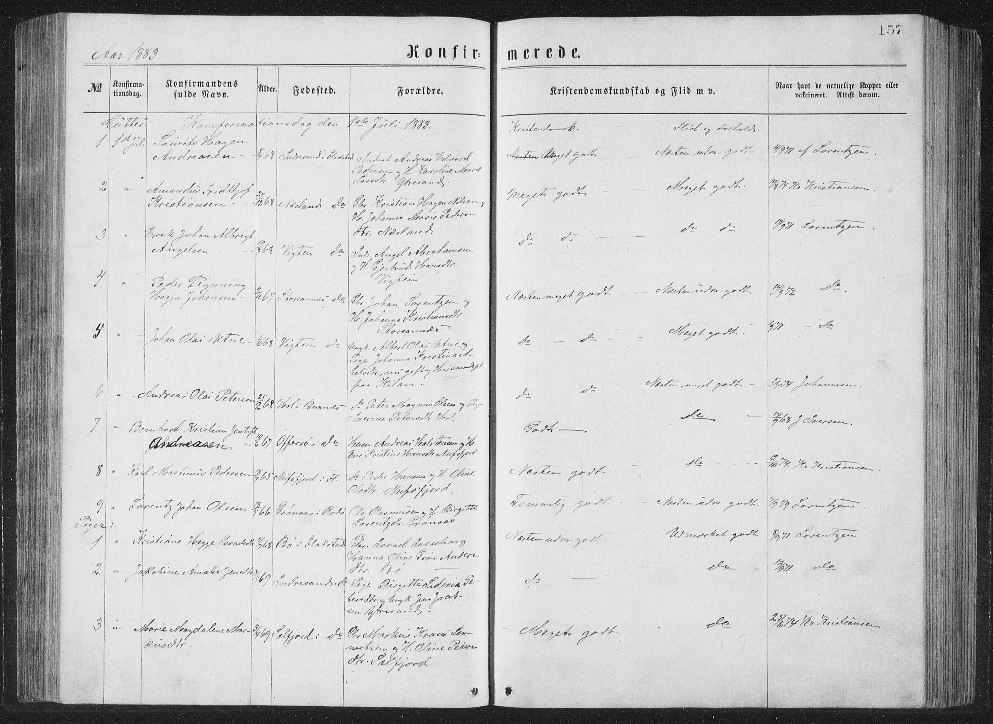 Ministerialprotokoller, klokkerbøker og fødselsregistre - Nordland, SAT/A-1459/885/L1213: Parish register (copy) no. 885C02, 1874-1892, p. 157