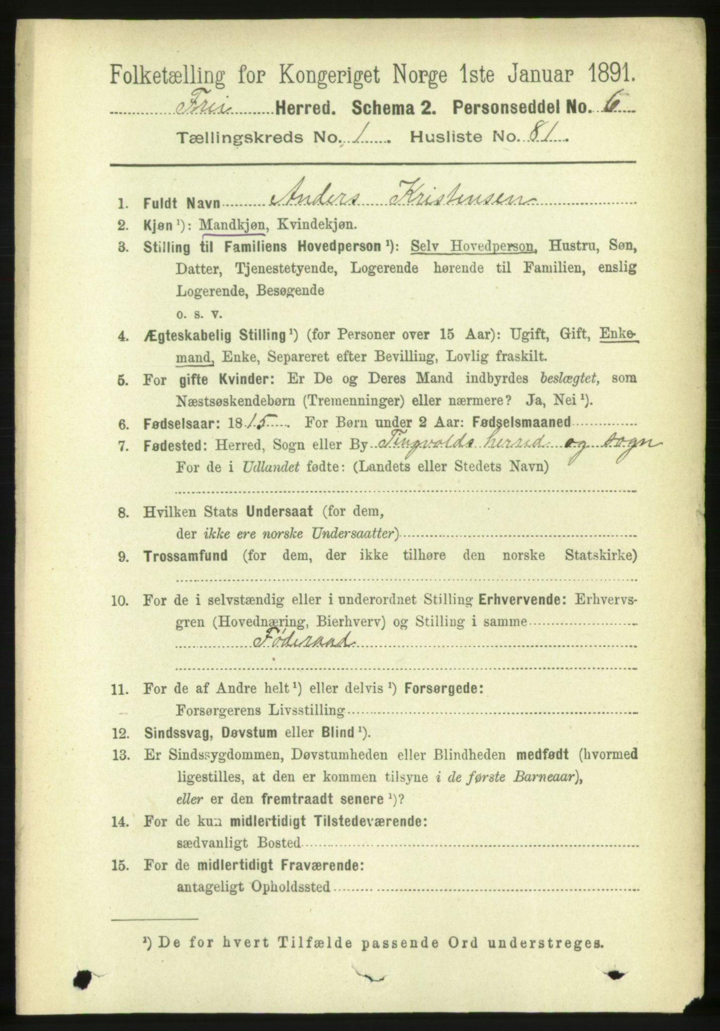 RA, 1891 census for 1556 Frei, 1891, p. 666