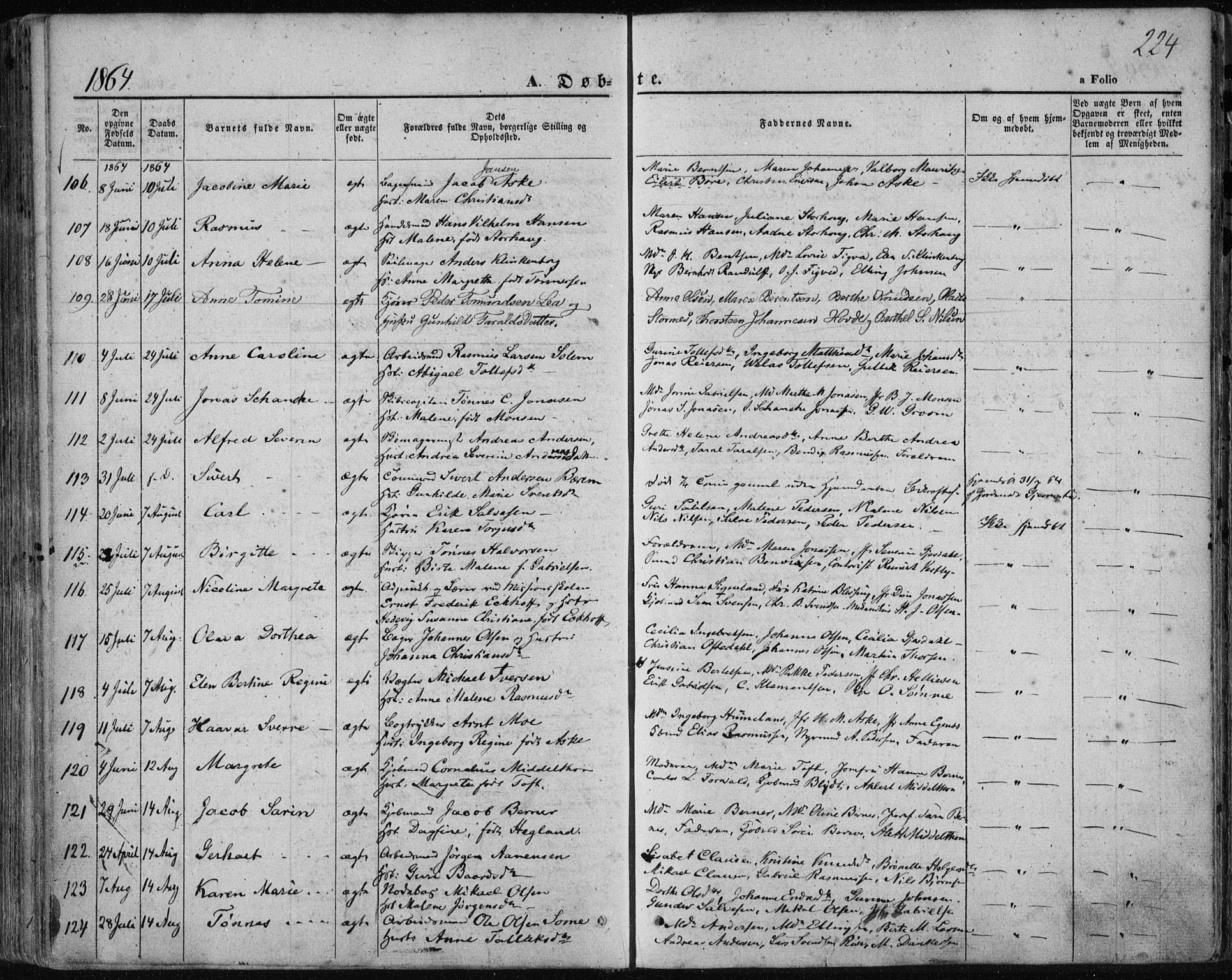 Domkirken sokneprestkontor, AV/SAST-A-101812/001/30/30BA/L0017: Parish register (official) no. A 16, 1855-1867, p. 224