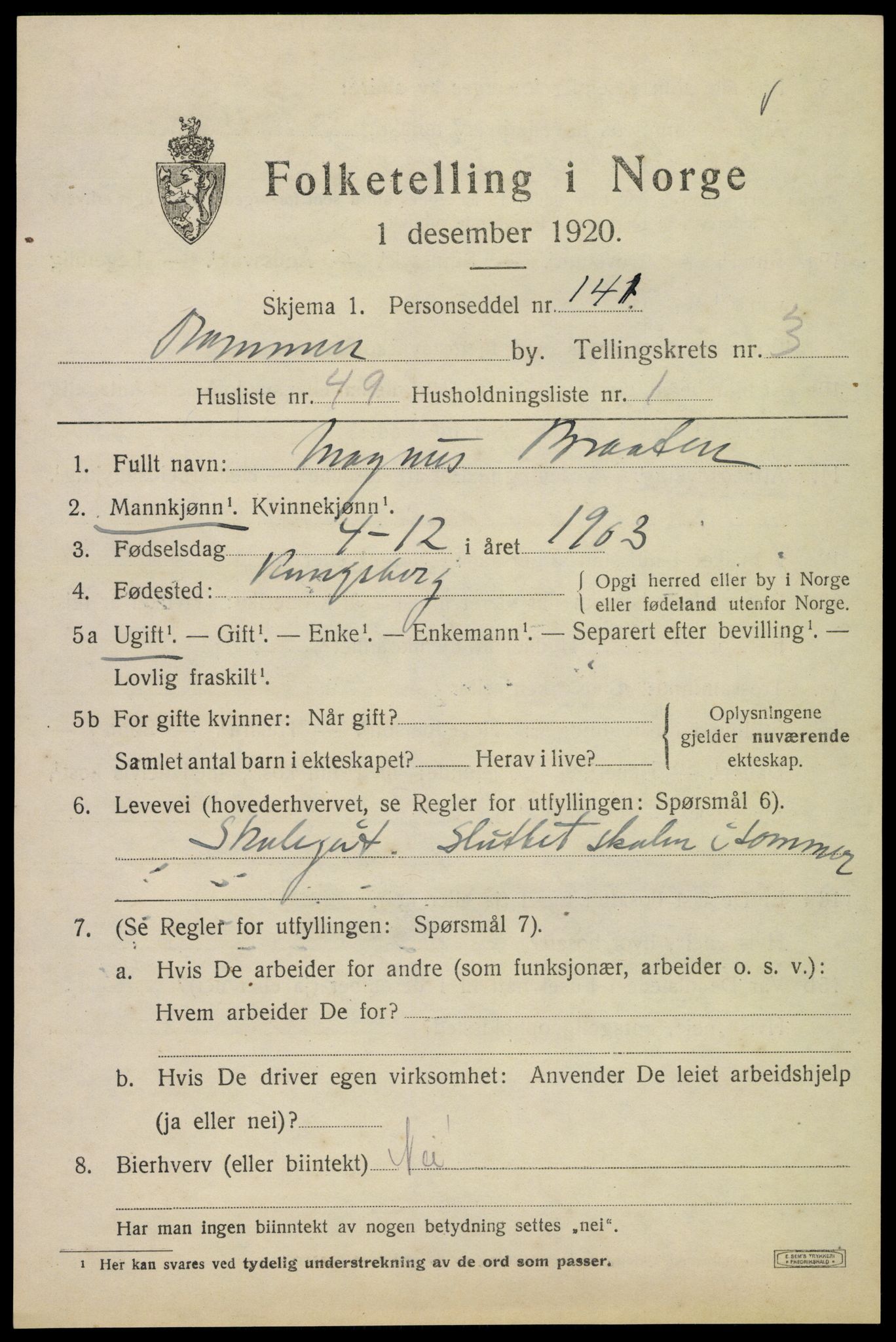 SAKO, 1920 census for Drammen, 1920, p. 30997