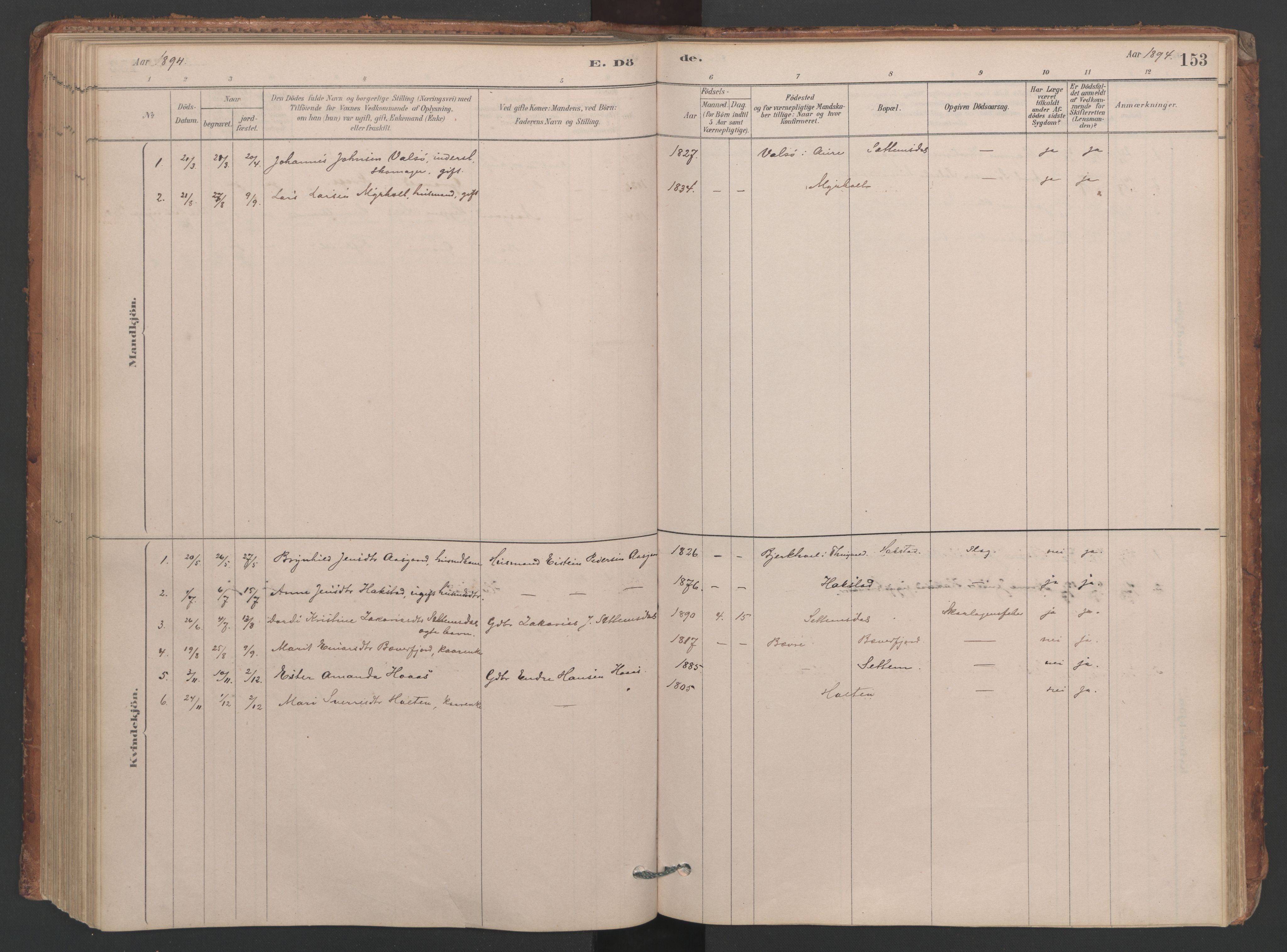 Ministerialprotokoller, klokkerbøker og fødselsregistre - Møre og Romsdal, AV/SAT-A-1454/594/L1036: Parish register (official) no. 594A02 (?), 1879-1910, p. 153